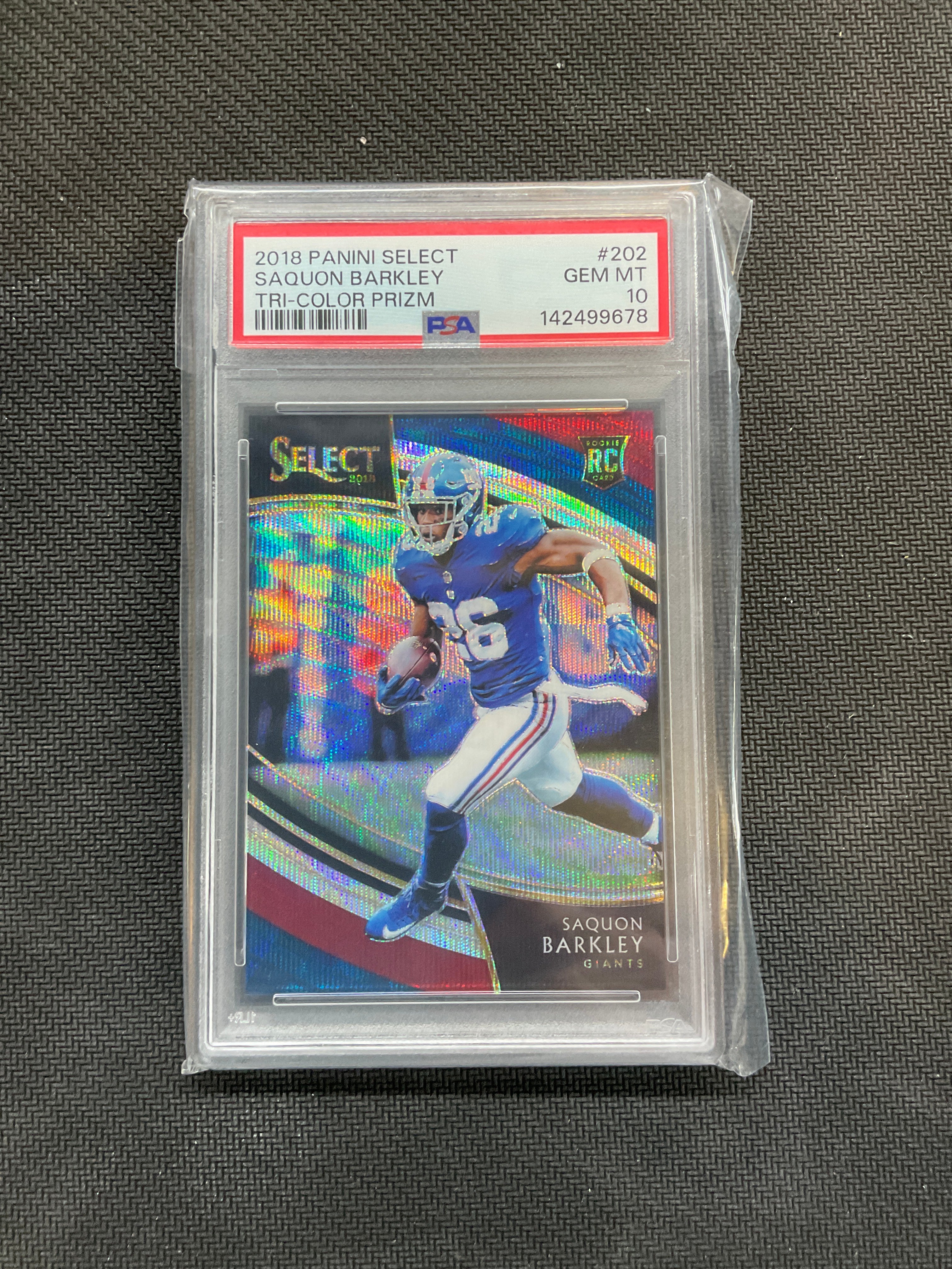2018 Panini Select Saquon Barkley Tri-Color /99 Rookie PSA 10 Giants