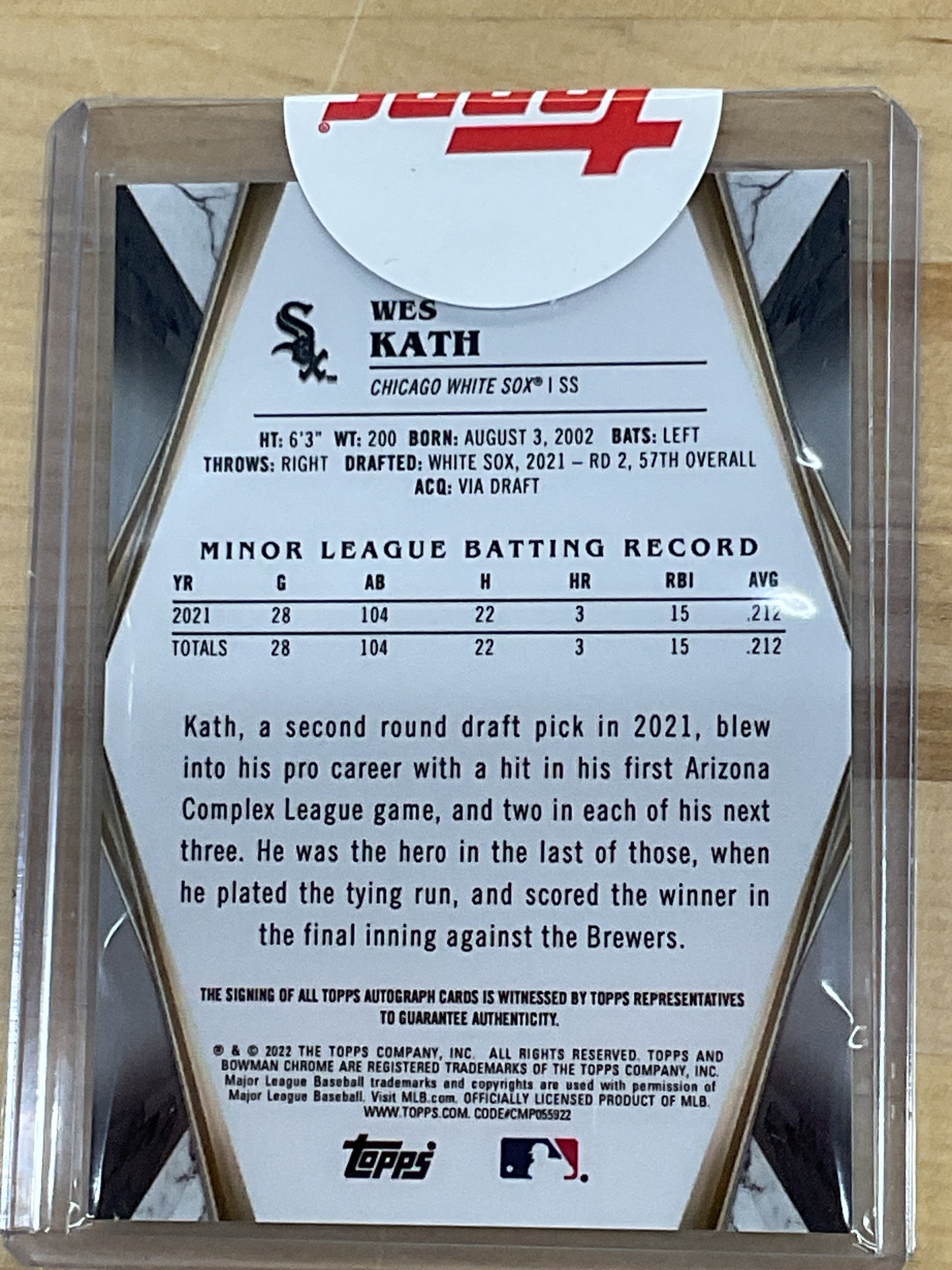2022 Bowman Sapphire Wes Kath Gold Auto /50
