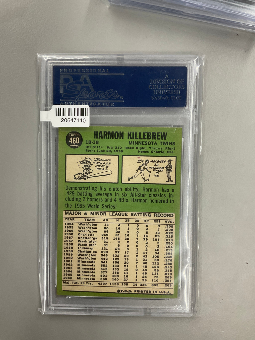 1967 Topps Harmon Killebrew #460 PSA 5 Twins