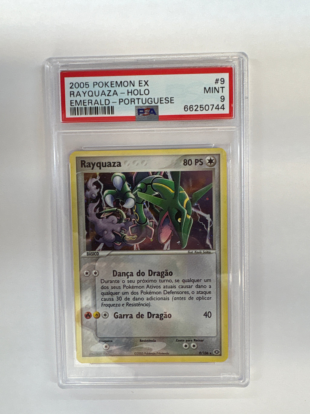 2005 Portuguese Pokemon Emerald Rayquaza Holo PSA 9