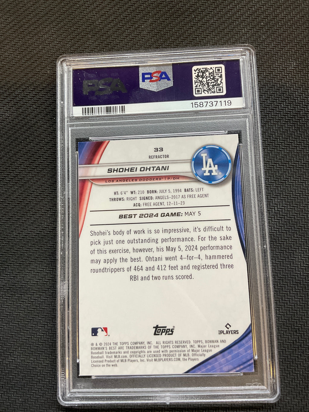2024 Bowman's Best Shohei Ohtani Refractor PSA 10 Dodgers 119