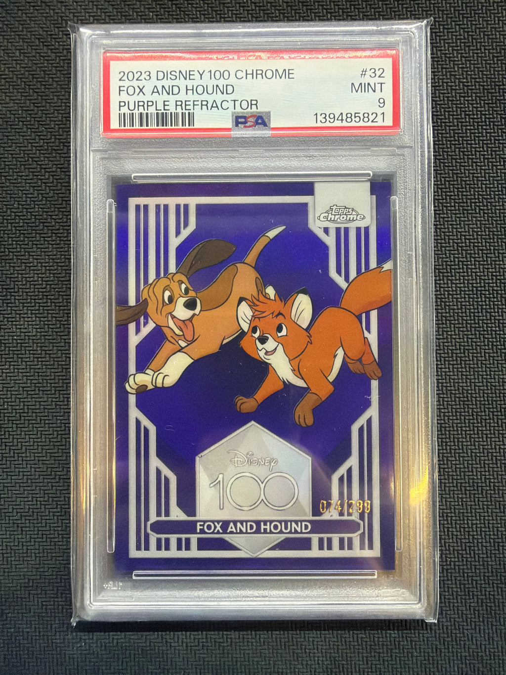 2023 Topps Chrome Disney 100 Fox And Hound Purple /299 PSA 9