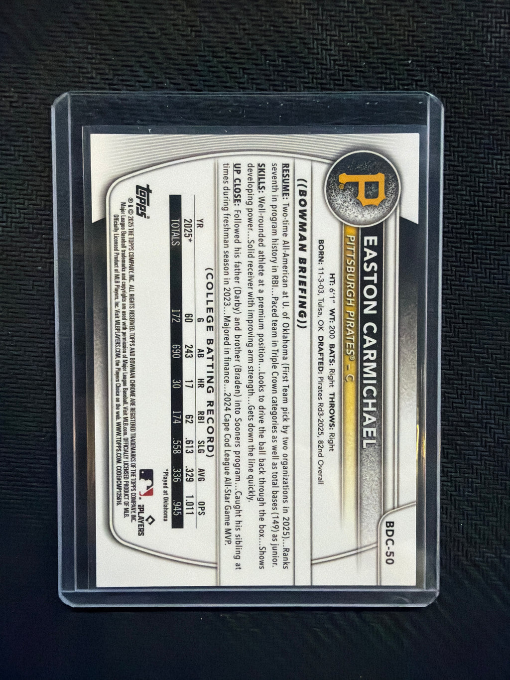 2025 Bowman Chrome Easton Carmichael Gold Mojo /50