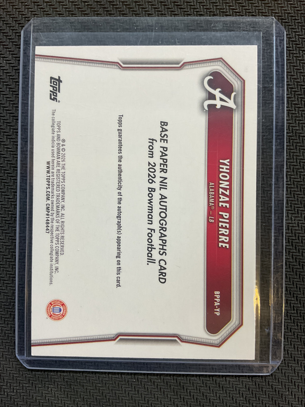 2026 Bowman Yhonzae Pierre 1st Bowman Auto Gold /50 #BPPA-YP Alabama