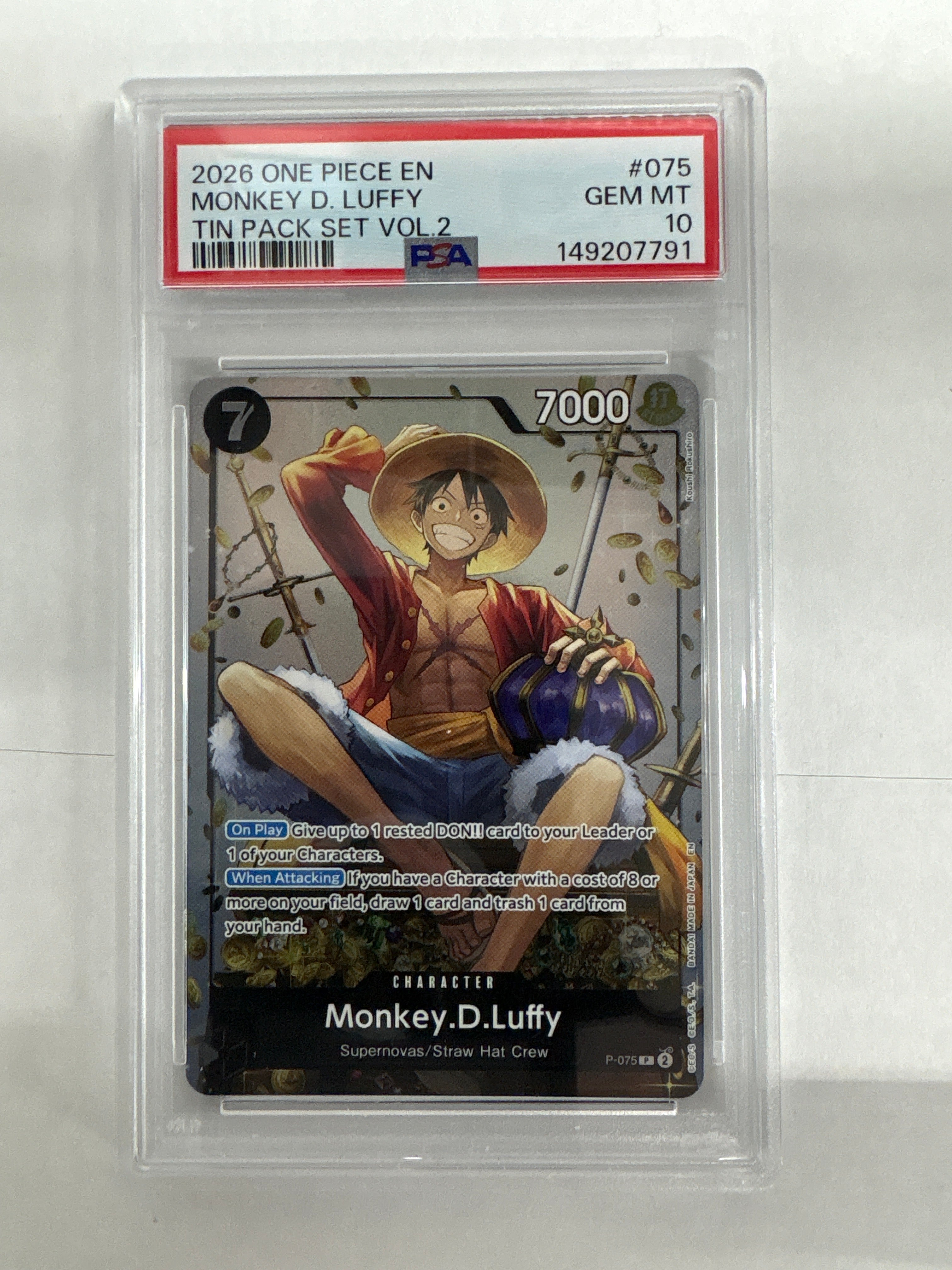 2026 One Piece Tin Pack Set Volume 2 Monkey D Luffy 075 PSA 10 791