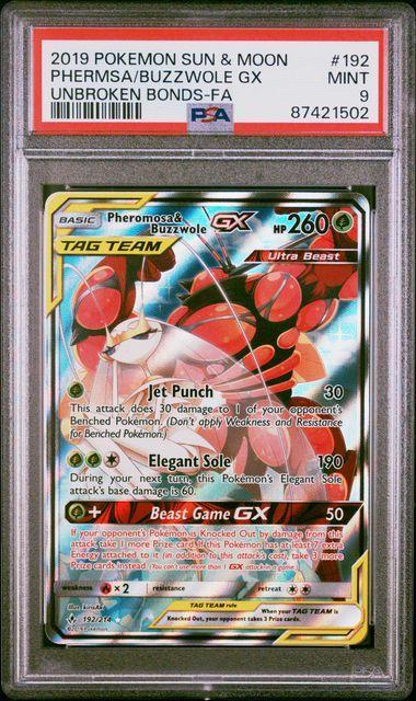 2019 Pokemon Unbroken Bonds Pheromosa & Buzzwole GX 192 PSA 9