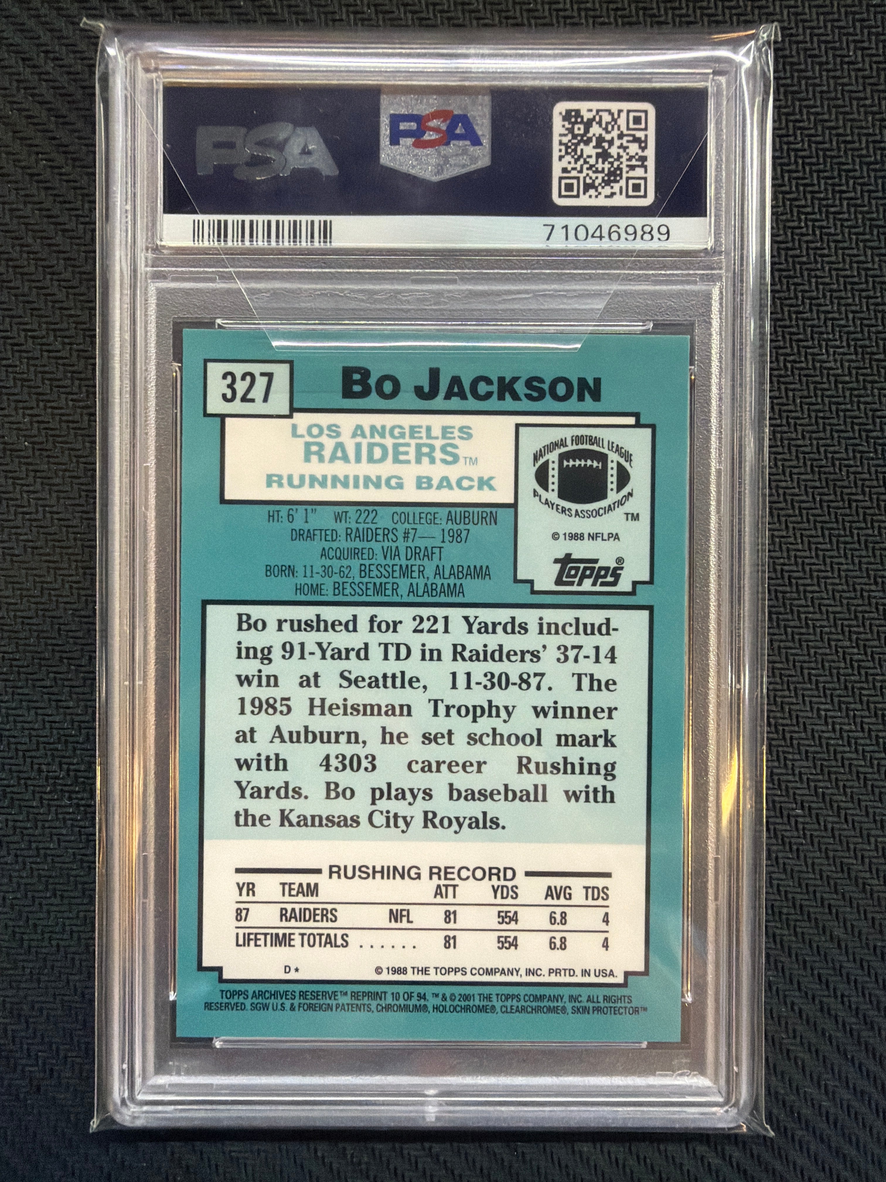 2001 Topps Archives Reserve Bo Jackson #10 PSA 8 Raiders