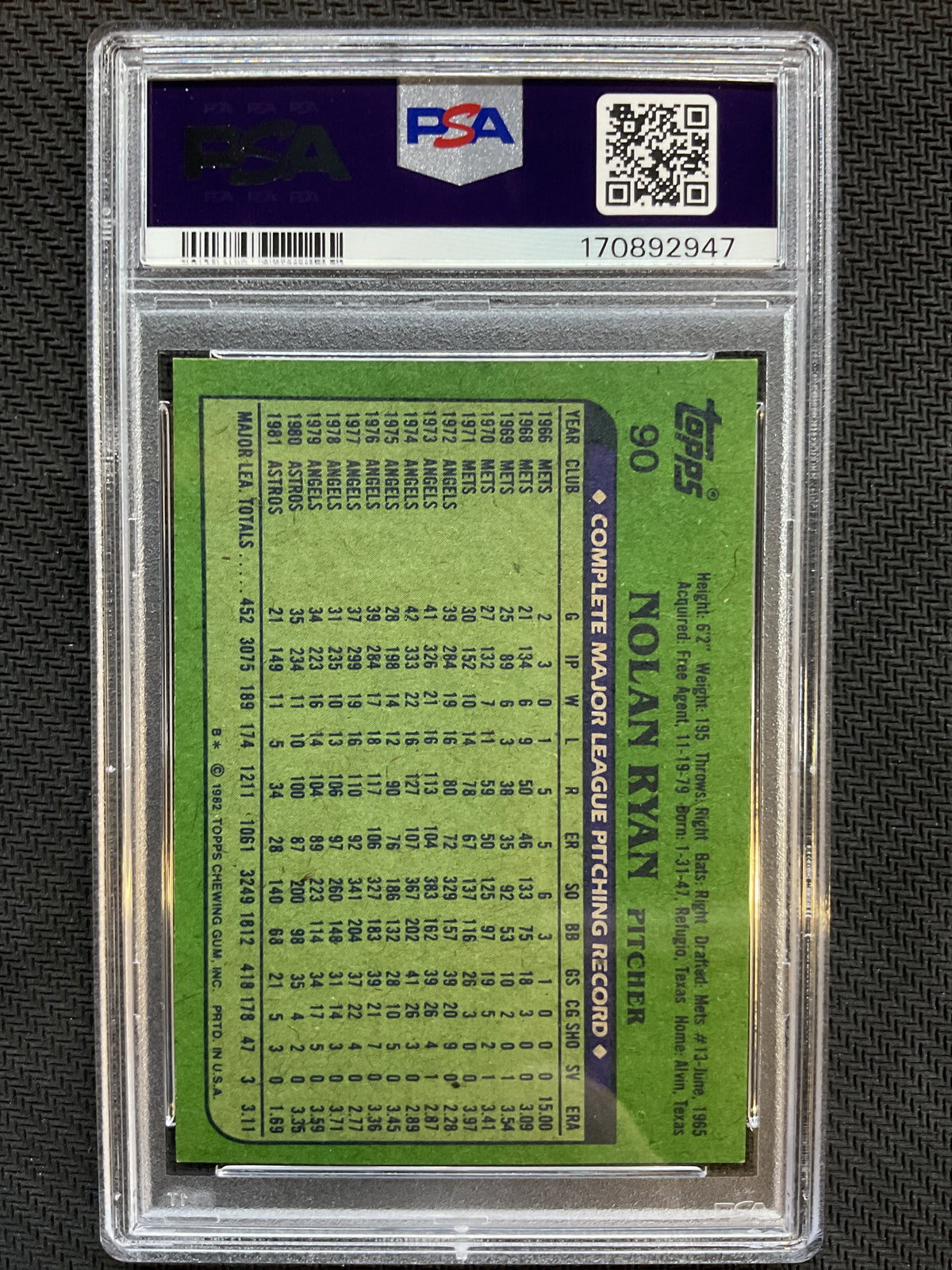 1982 Topps #90 Nolan Ryan PSA 9