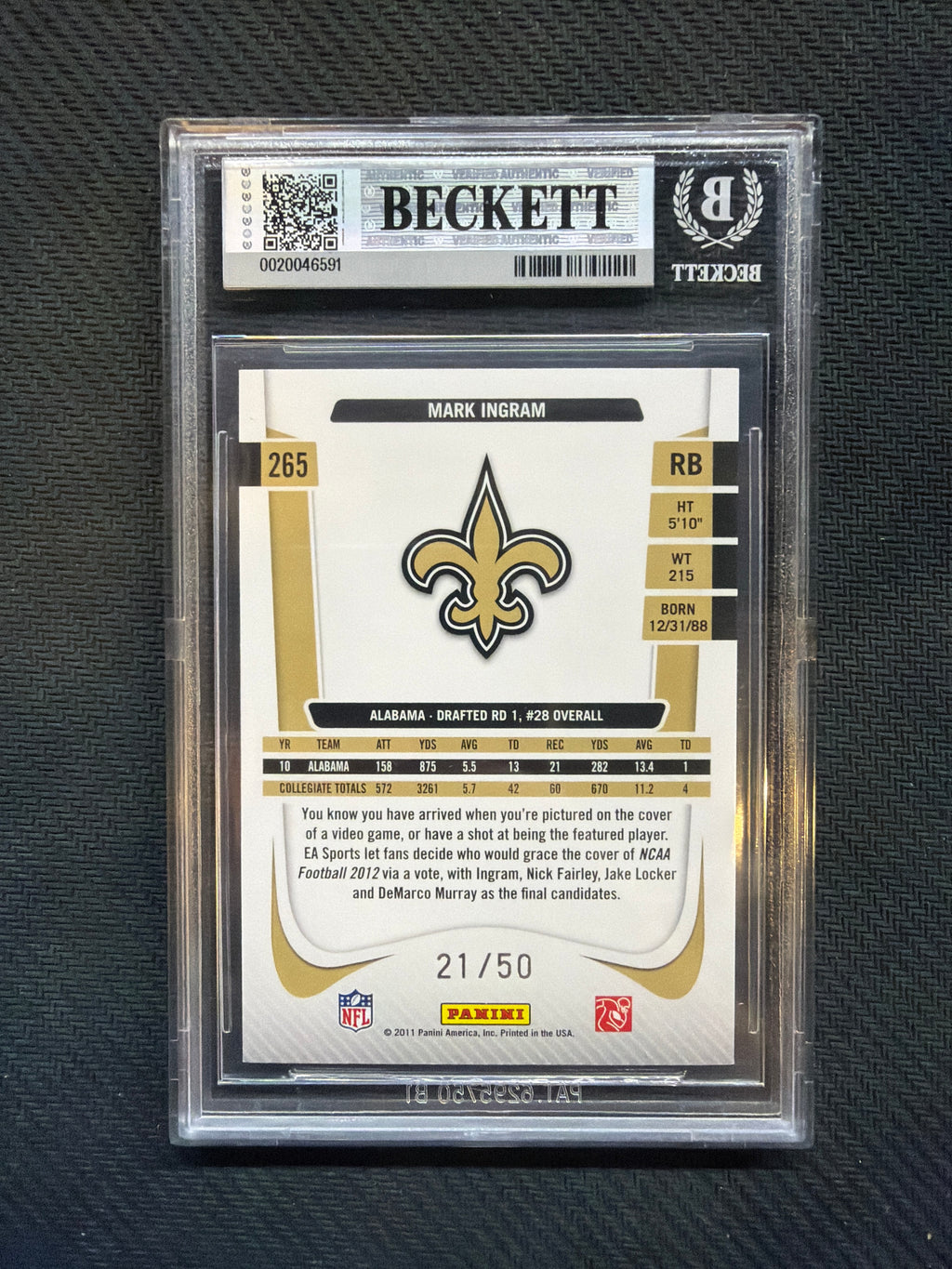 2011 Prestige Xtra Points Mark Ingram Purple /50 BGS 8.5 Alabama
