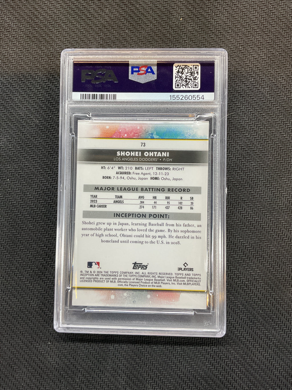 2024 Topps Inception Shohei Ohtani #73 Green PSA 10 554