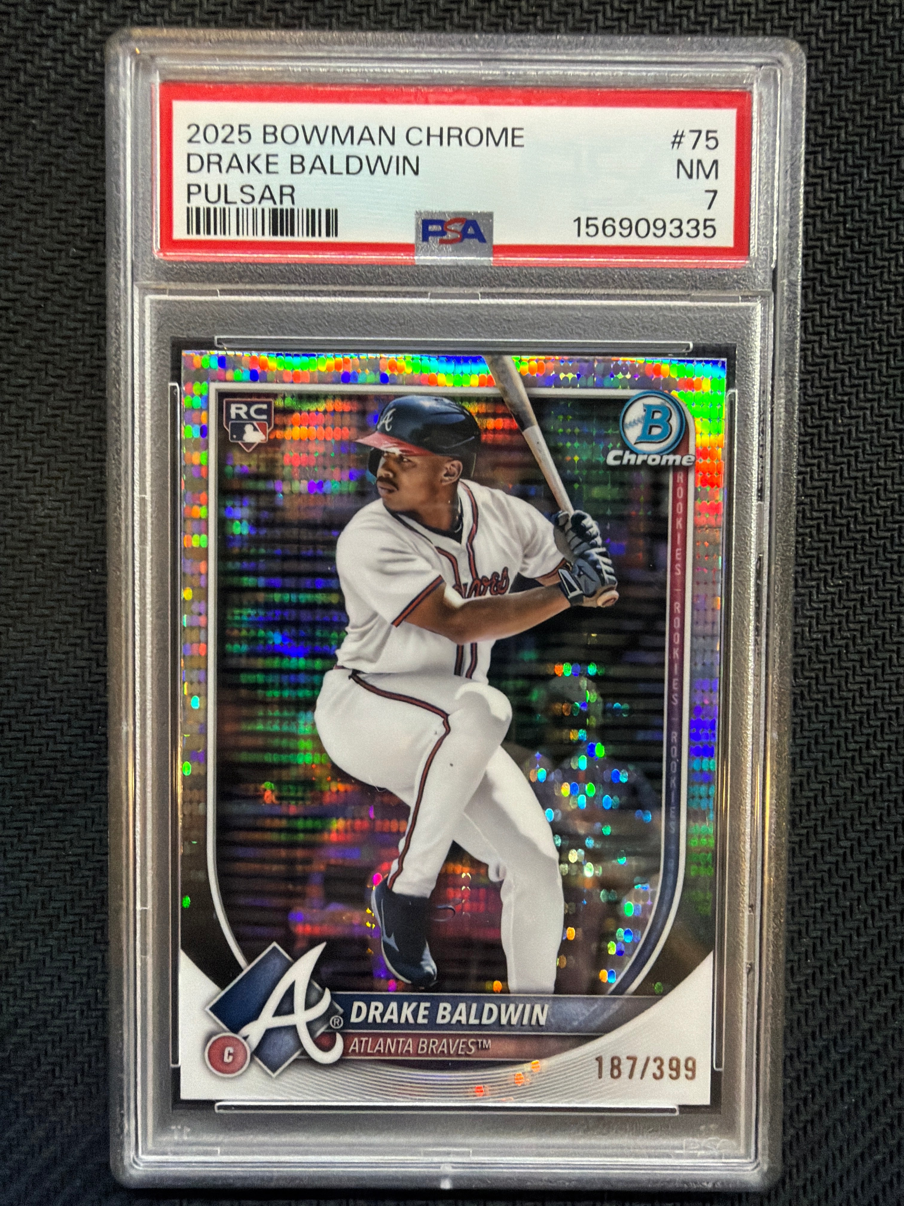2025 Bowman Chrome Drake Baldwin Pulsar /399 #75 PSA 7 Braves