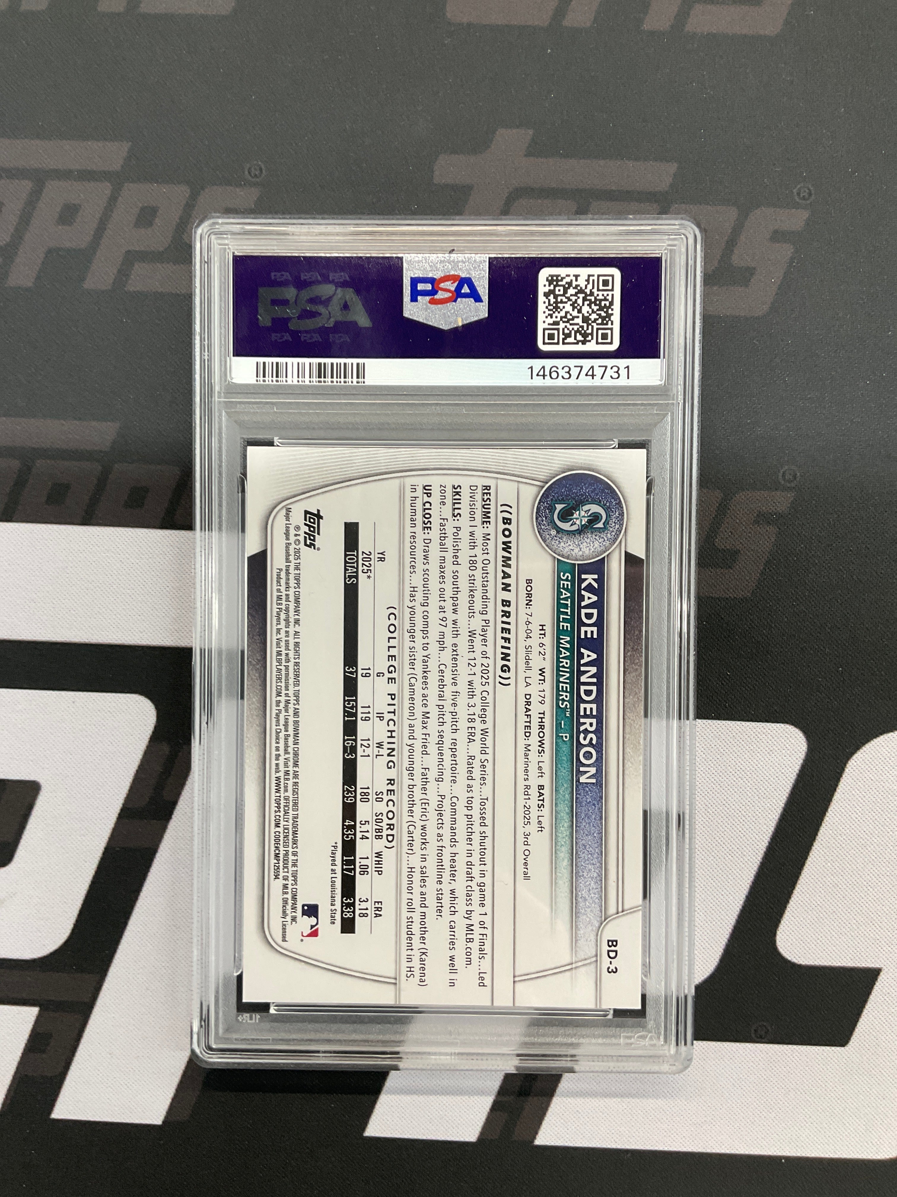 2025 Bowman Draft Kade Anderson Rookie 1st PSA 10