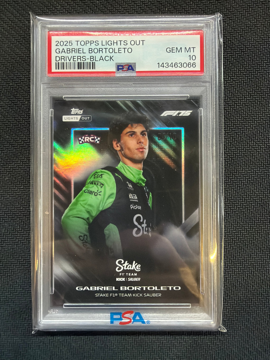 2025 Topps Lights Out Gabriel Bortoleto Drivers Black /10 PSA 10 Rookie