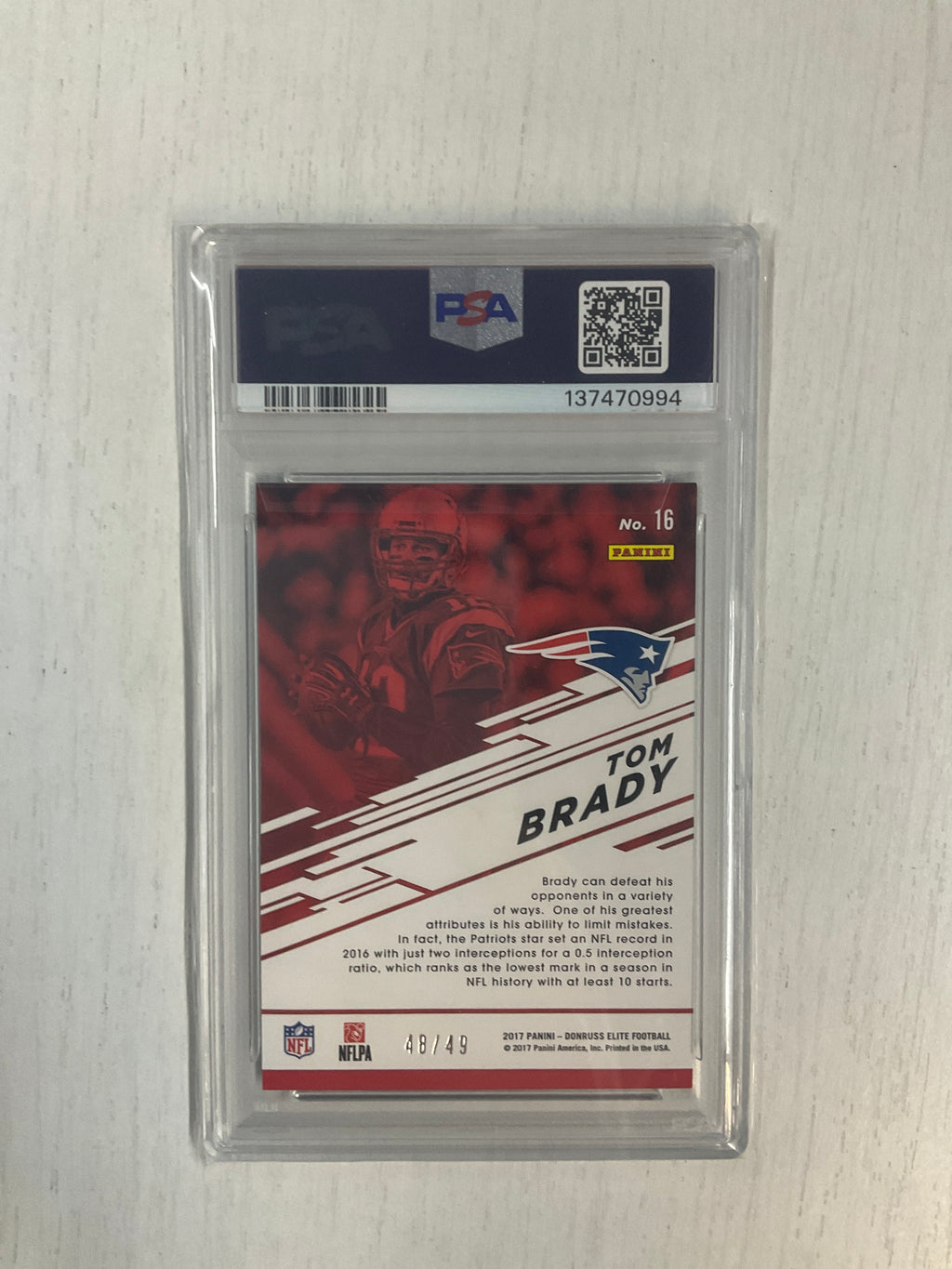 2017 Panini Elite Tom Brady Spellbound Purple /49 PSA 8