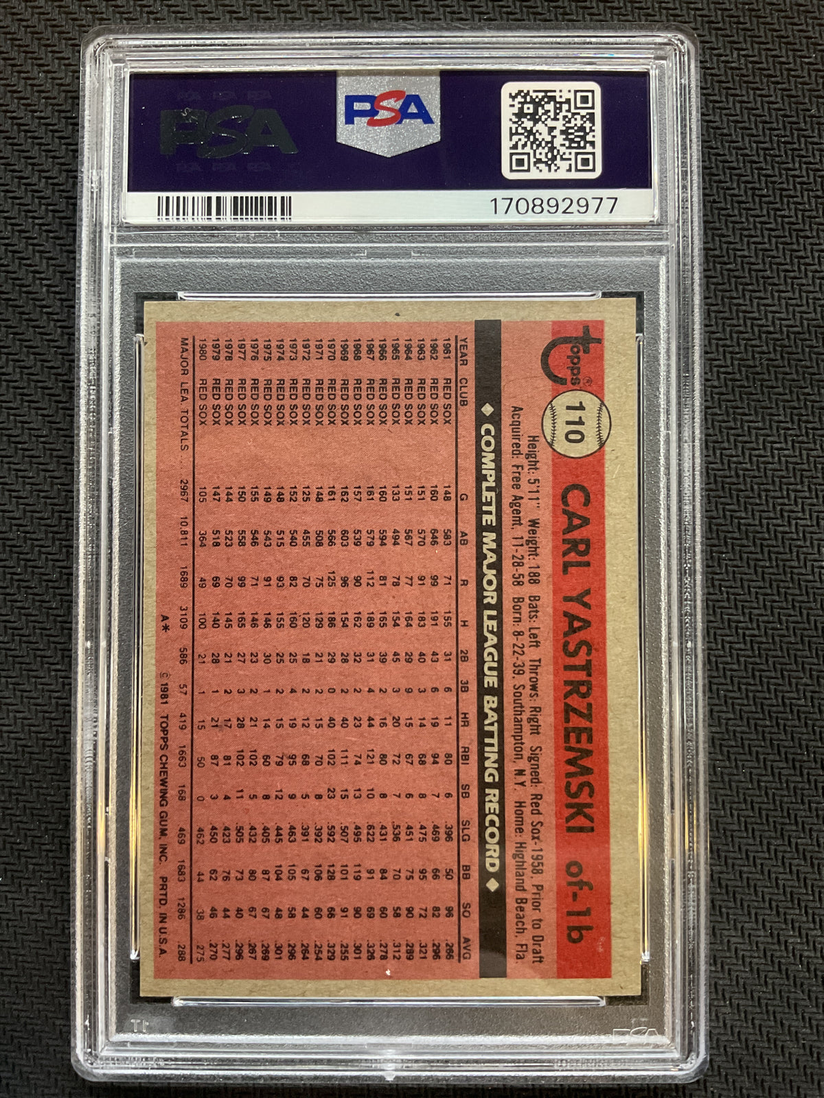 1981 Topps #110 Carl Yastrzemski PSA 9