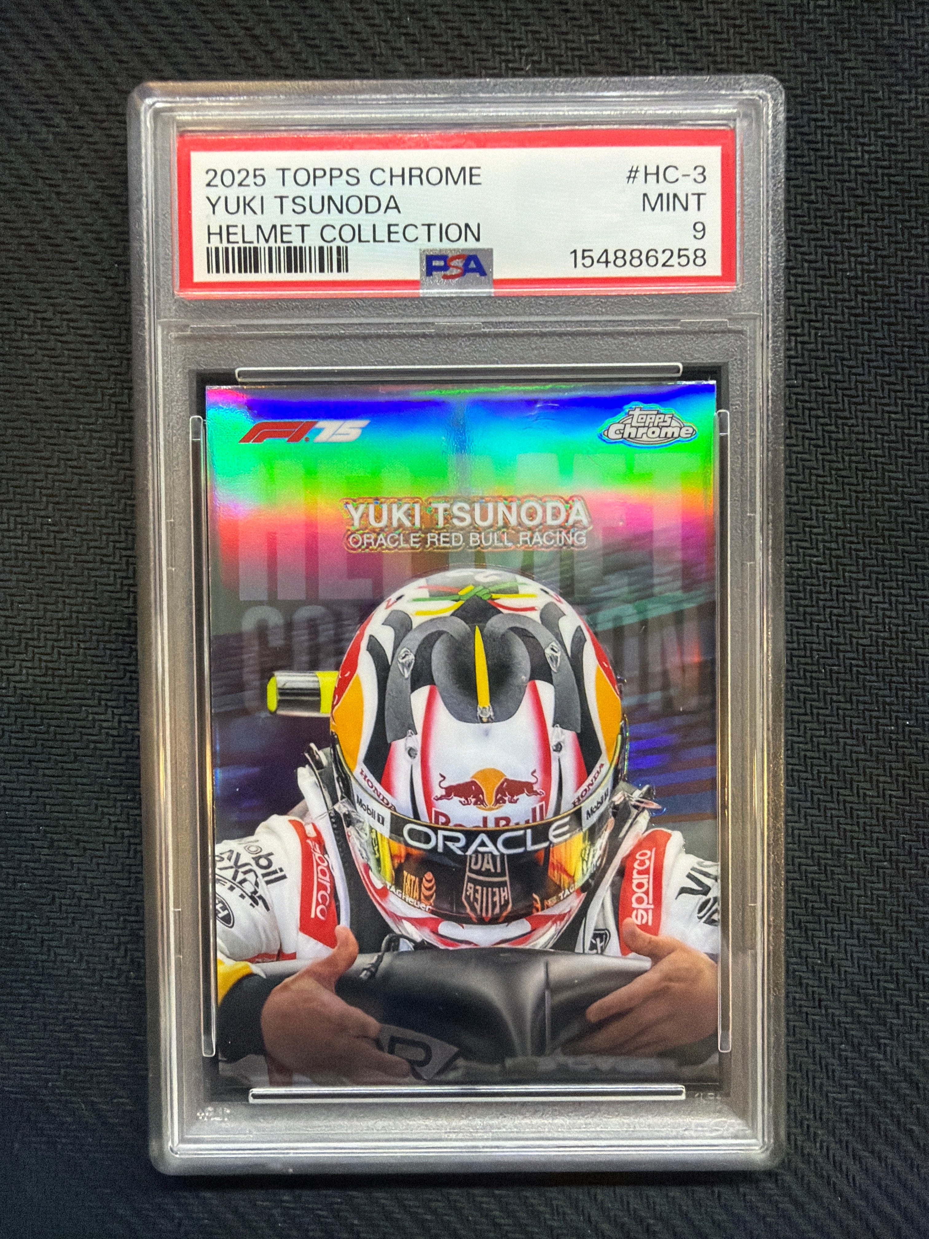 2025 Topps Chrome F1 Yuki Tsunoda Helmet Collection PSA 9