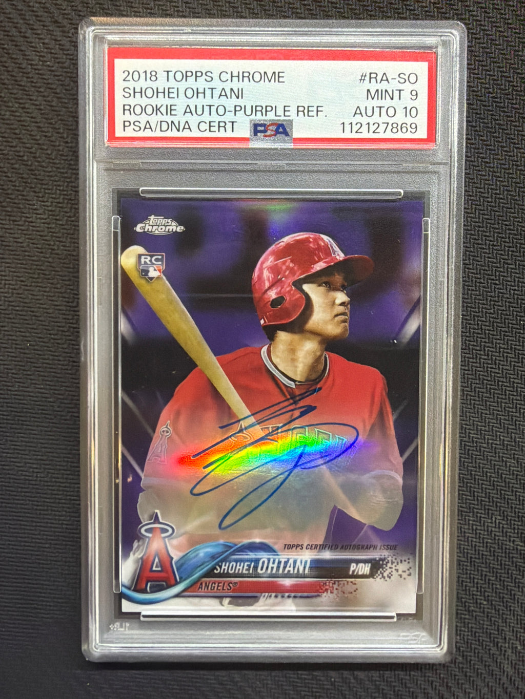 2018 Topps Chrome Shohei Ohtani Rookie Auto Purple Refractor /250 #RA-SO PSA 9 Auto 10 Angels