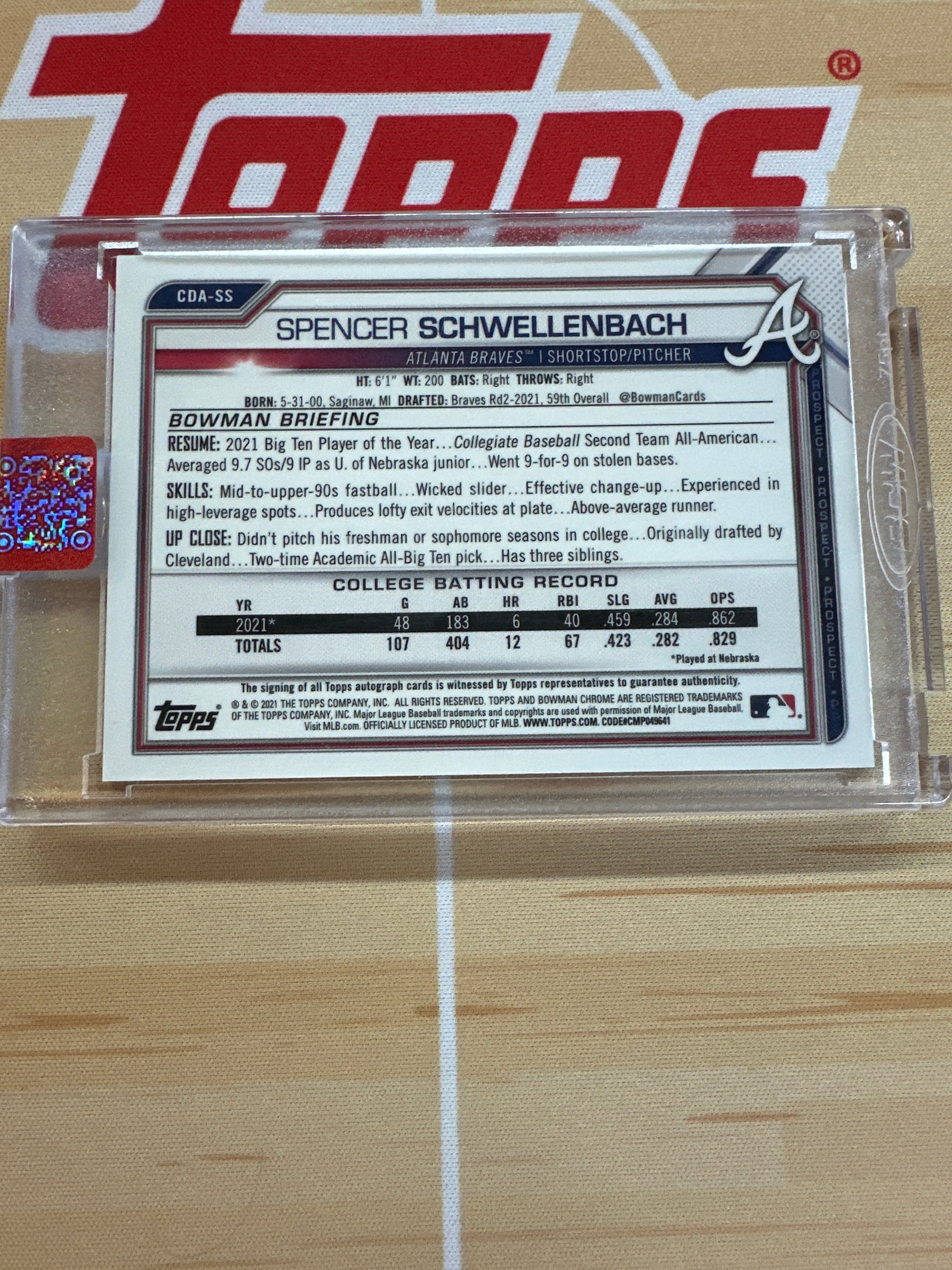 2021 Bowman Chrome Spencer Schwellenbach Rookie Auto Braves