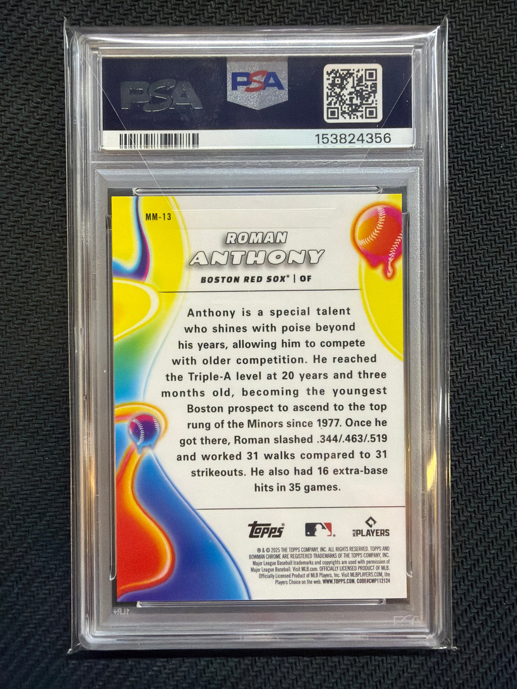 2025 Bowman Chrome Roman Anthony Melt Mashers Gold /50 PSA 9 356