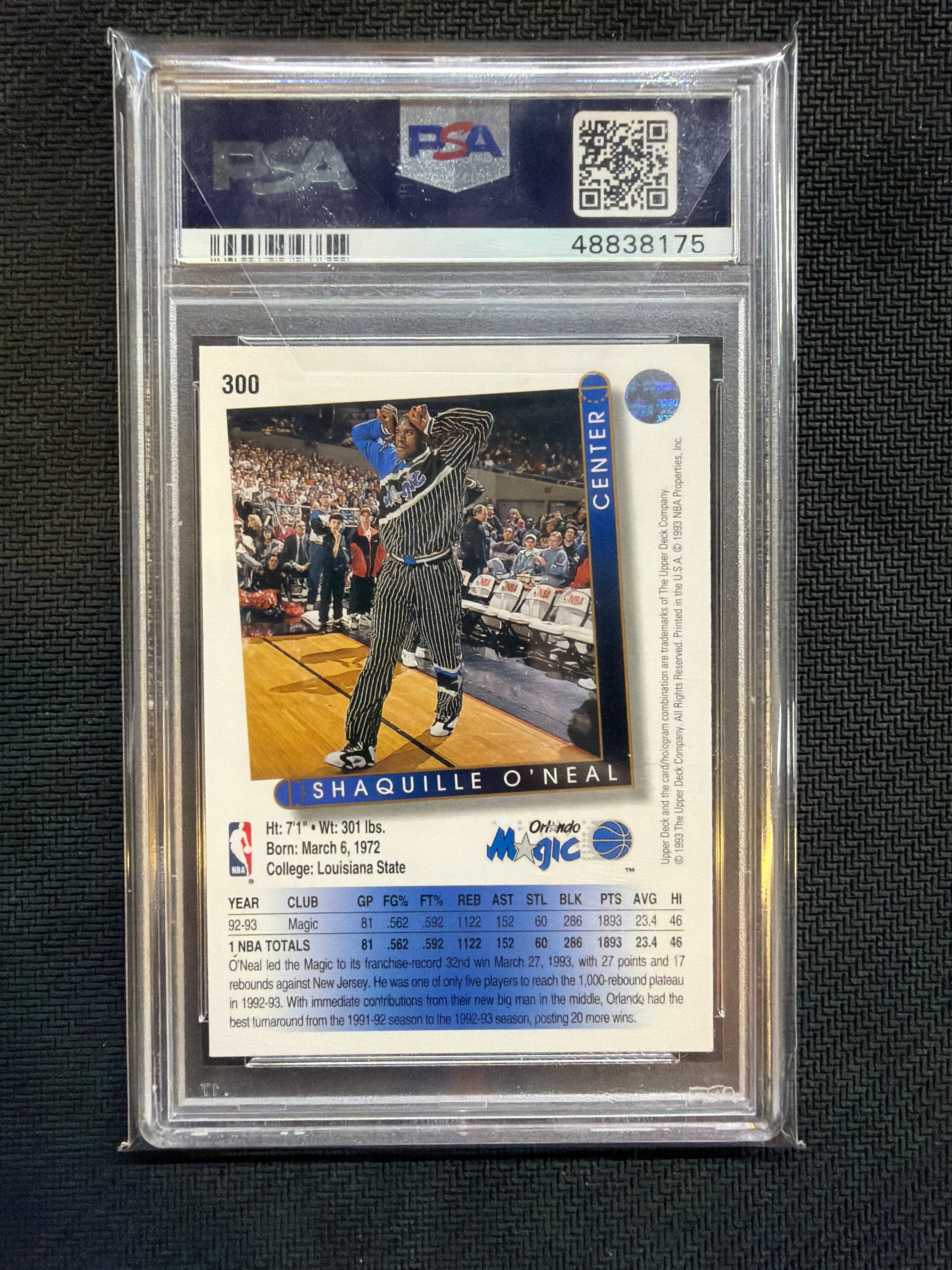 1993 Upper Deck Shaquille O'Neal #300 PSA 10 Magic
