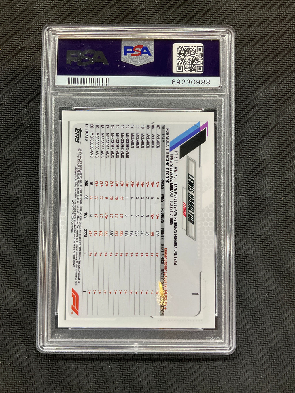 2021 Topps Chrome F1 Lewis Hamilton Checker Flag #1 PSA 10