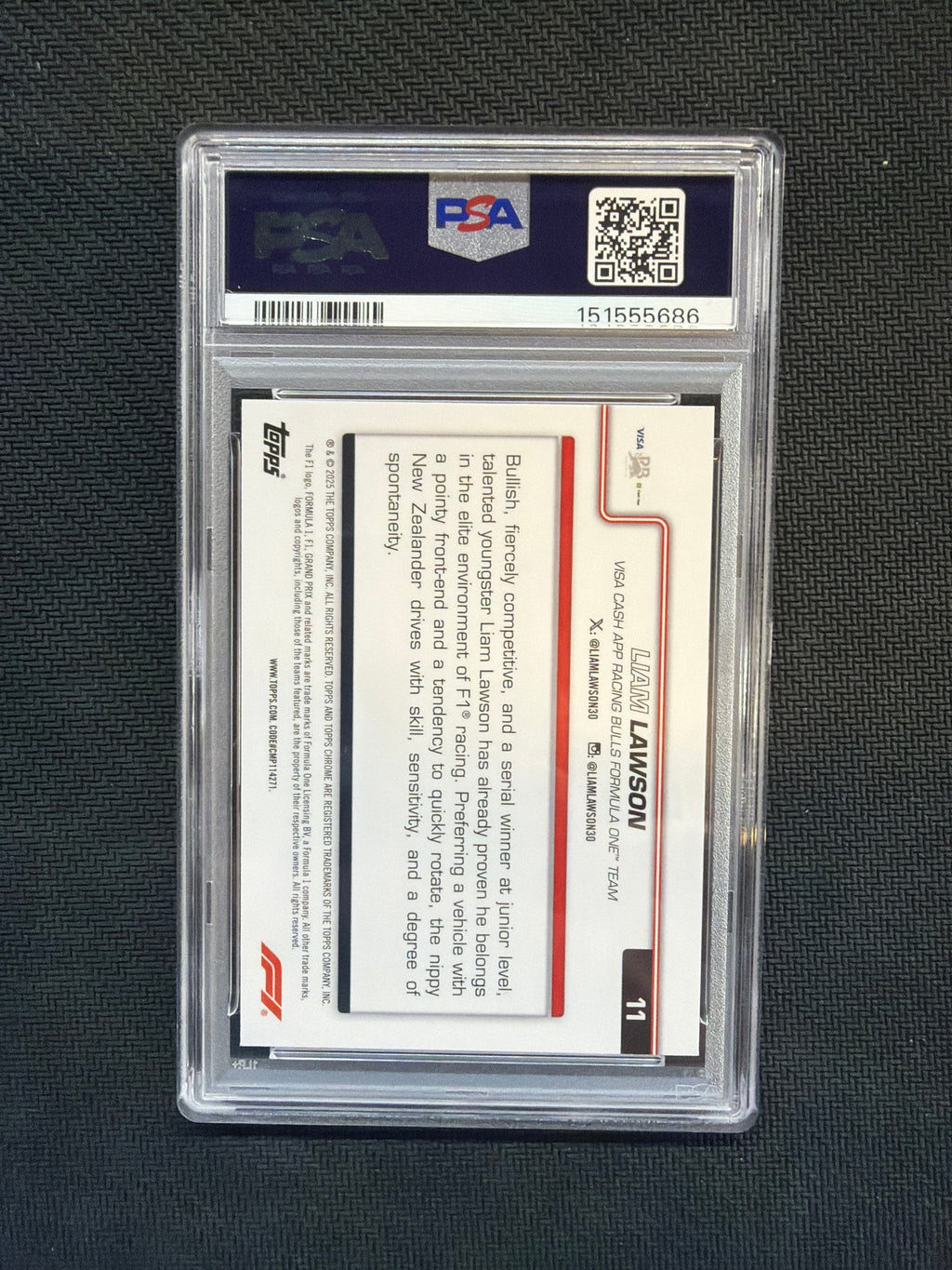 2025 Topps Chrome F1 Sapphire Liam Lawson Rookie PSA 10 686