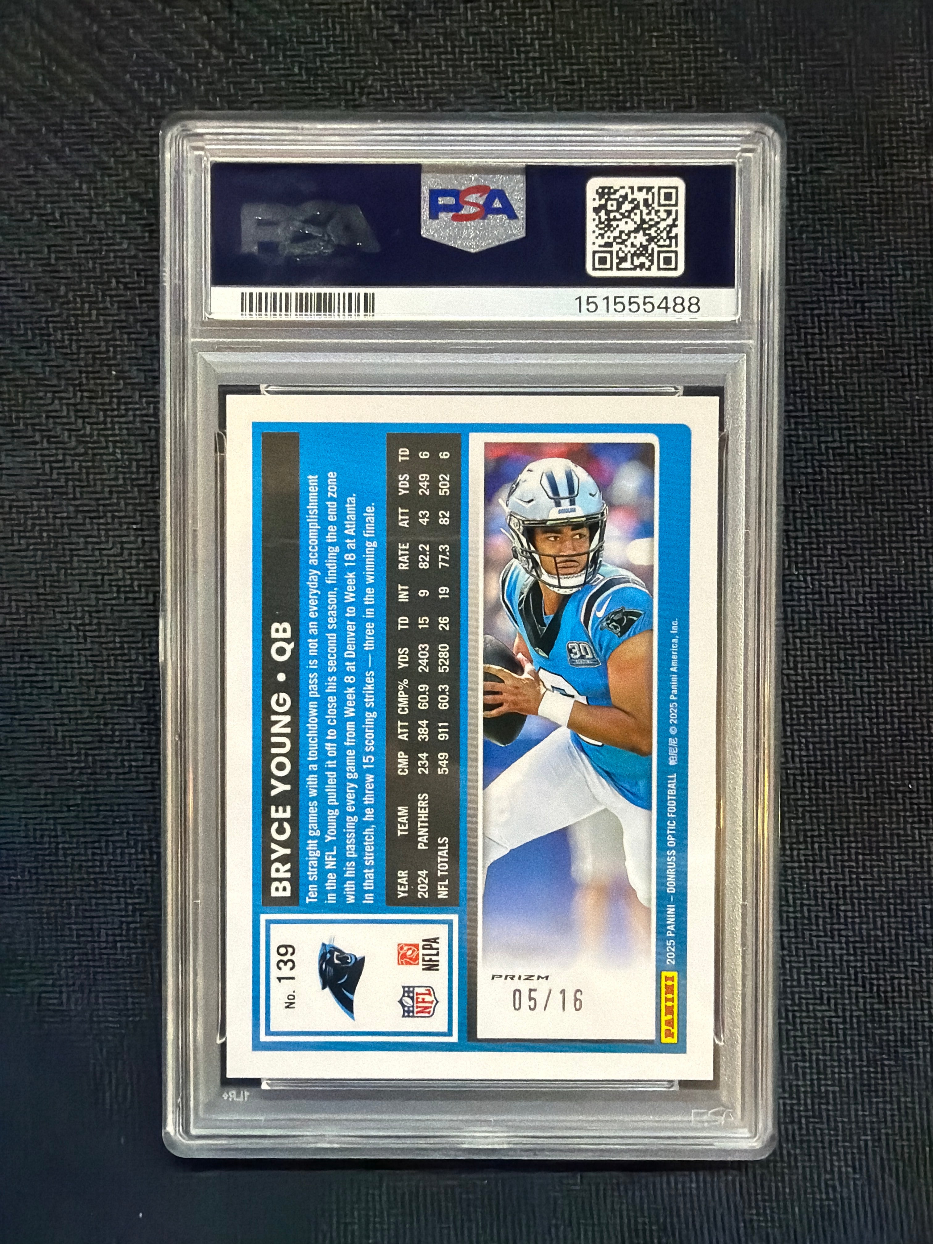 2025 Donruss Optic Bryce Young Footballs /16 PSA 10