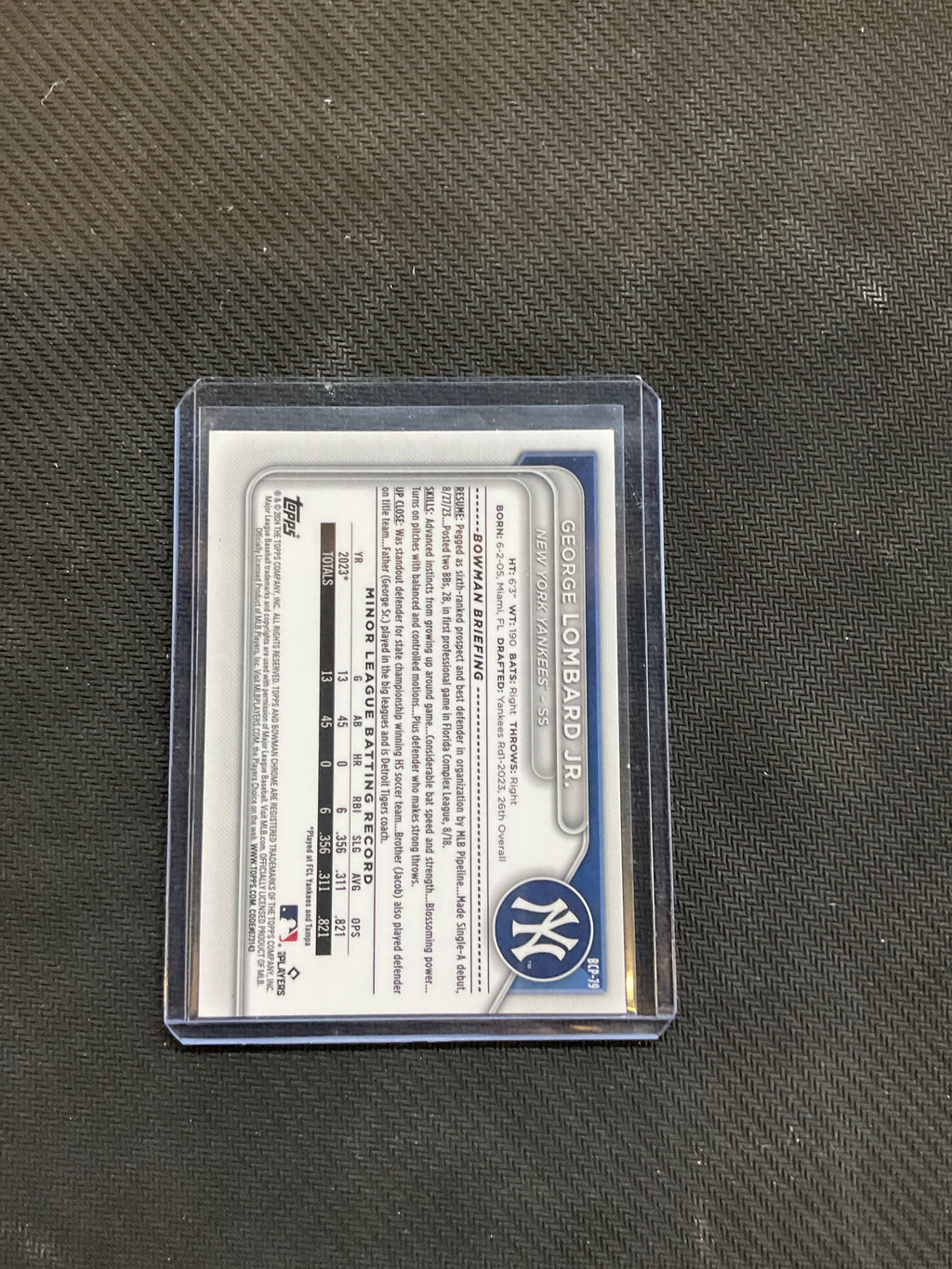 2024 Bowman Sapphire George Lombard Jr. 1st Bowman Yankees
