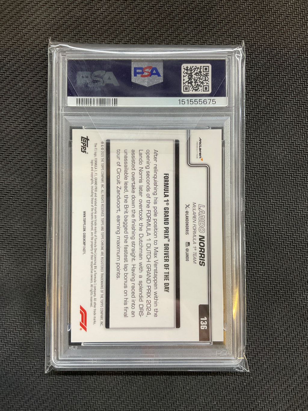 2025 Topps Chrome F1 Sapphire Lando Norris Gold /50 PSA 8 Mclaren