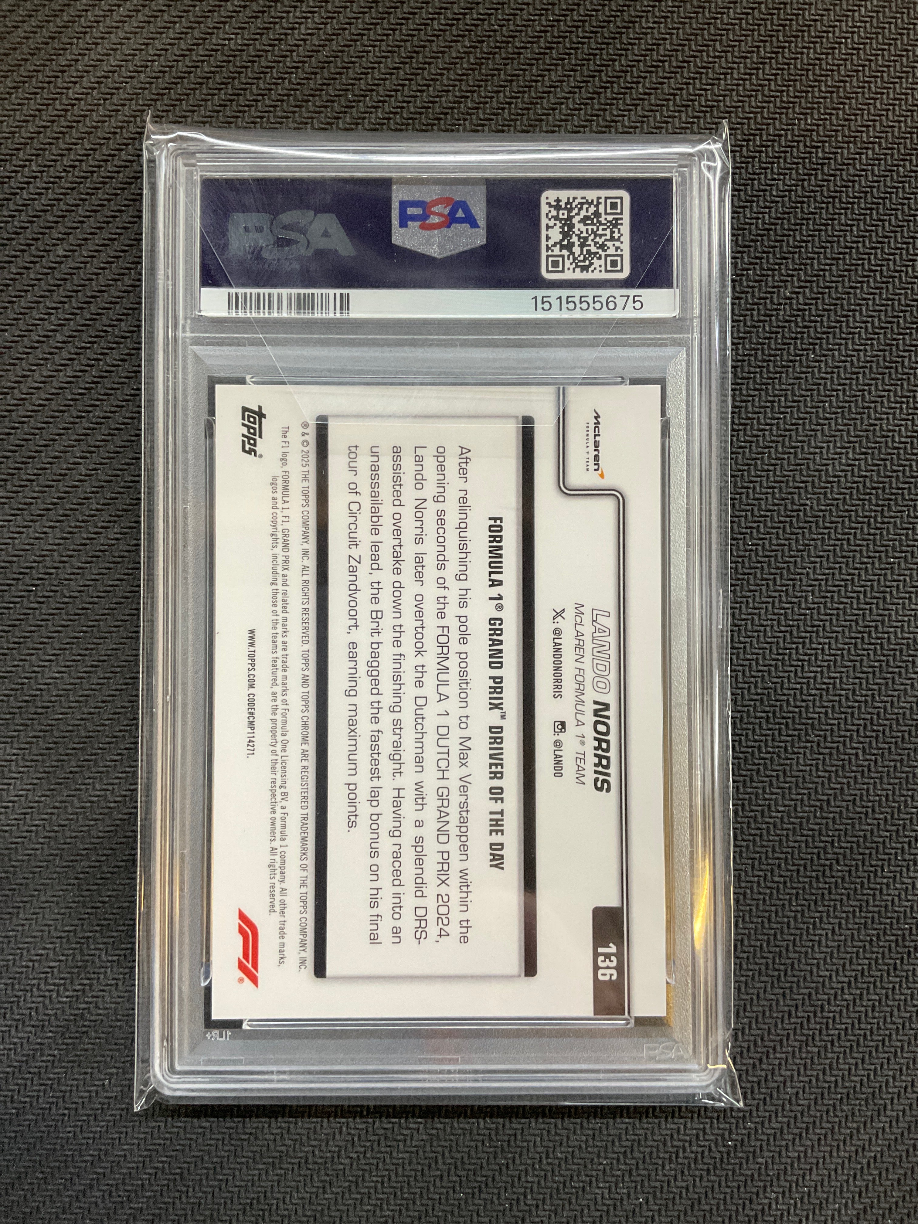 2025 Topps Chrome F1 Sapphire Lando Norris Gold /50 PSA 8 Mclaren