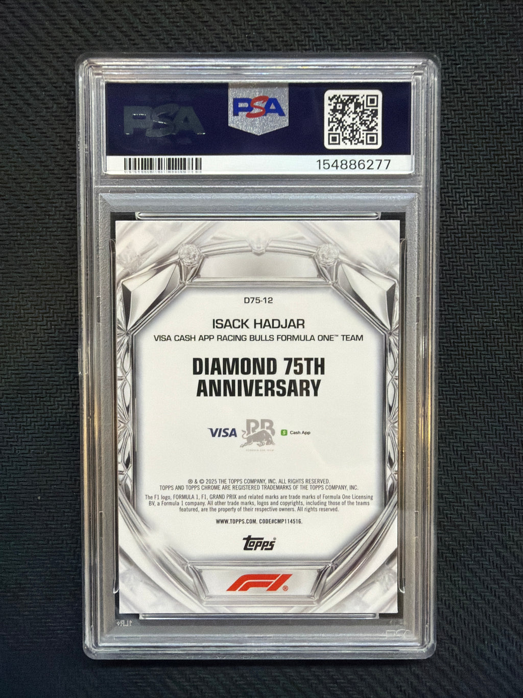2025 Topps Chrome F1 Isack Hadjar Diamond 75th Anniversary PSA 10
