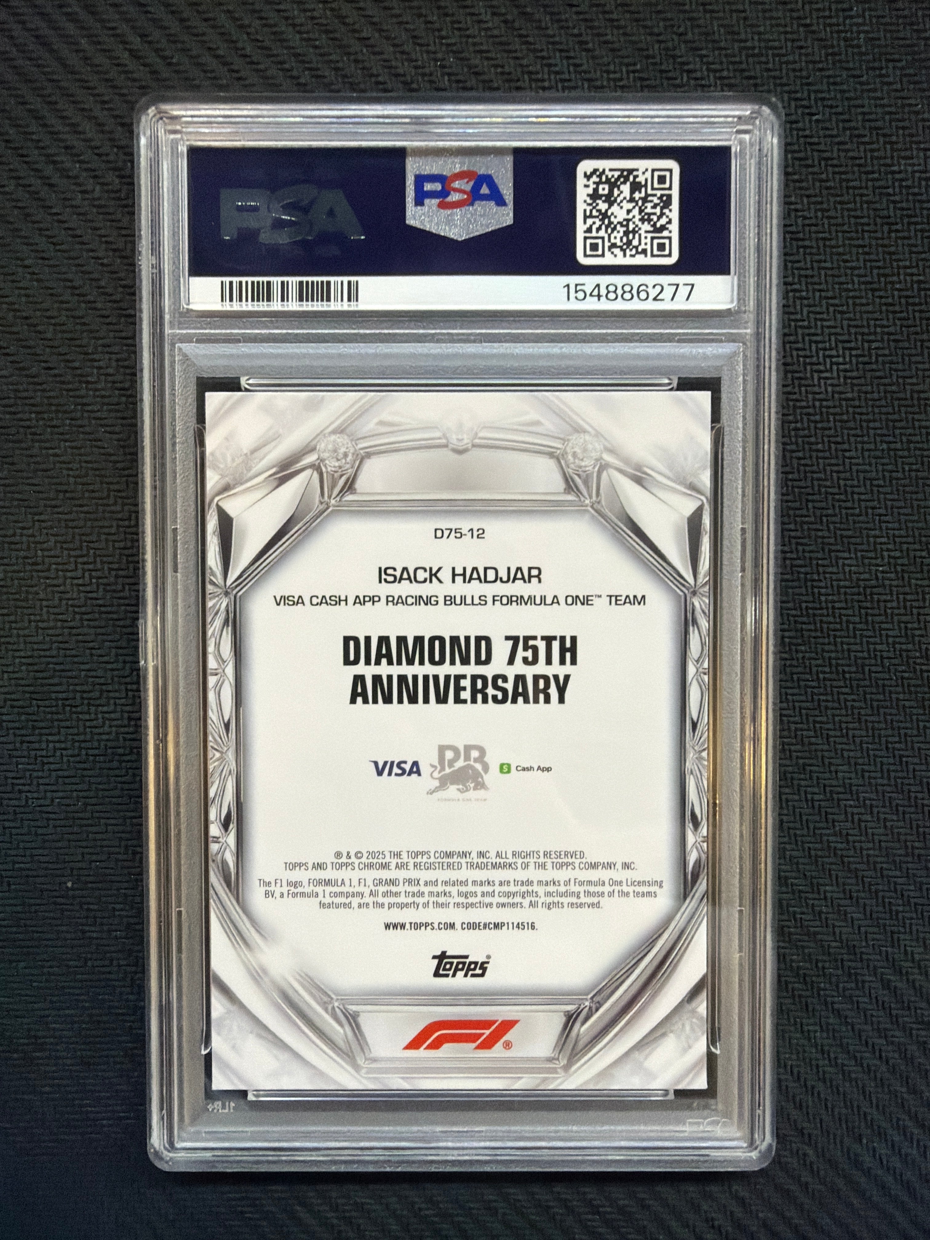 2025 Topps Chrome F1 Isack Hadjar Diamond 75th Anniversary PSA 10