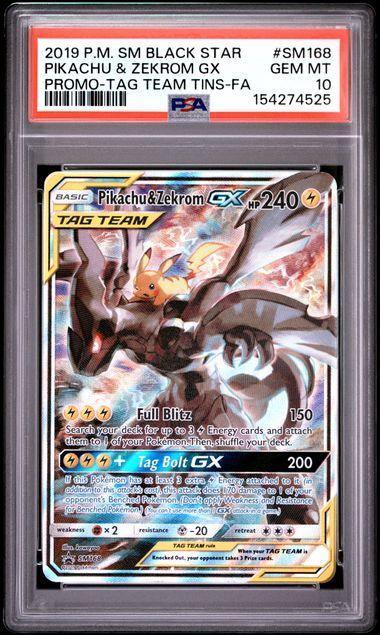 2019 Pokemon Tag Team TIns Promo Pikachu & Zekrom GX SM168 PSA 10 525