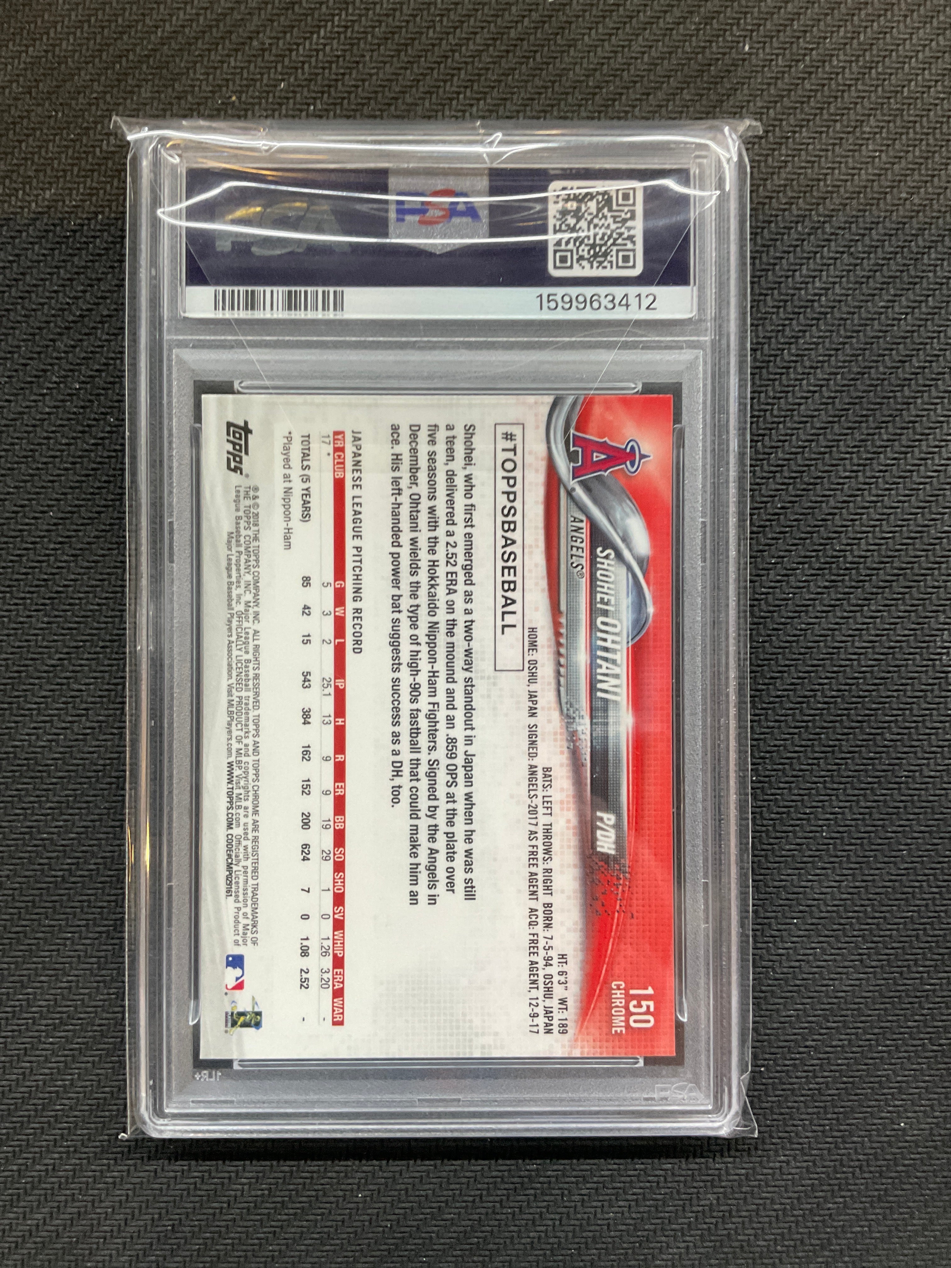 2018 Topps Chrome Shohei Ohtani Pitching #150 PSA 10 412