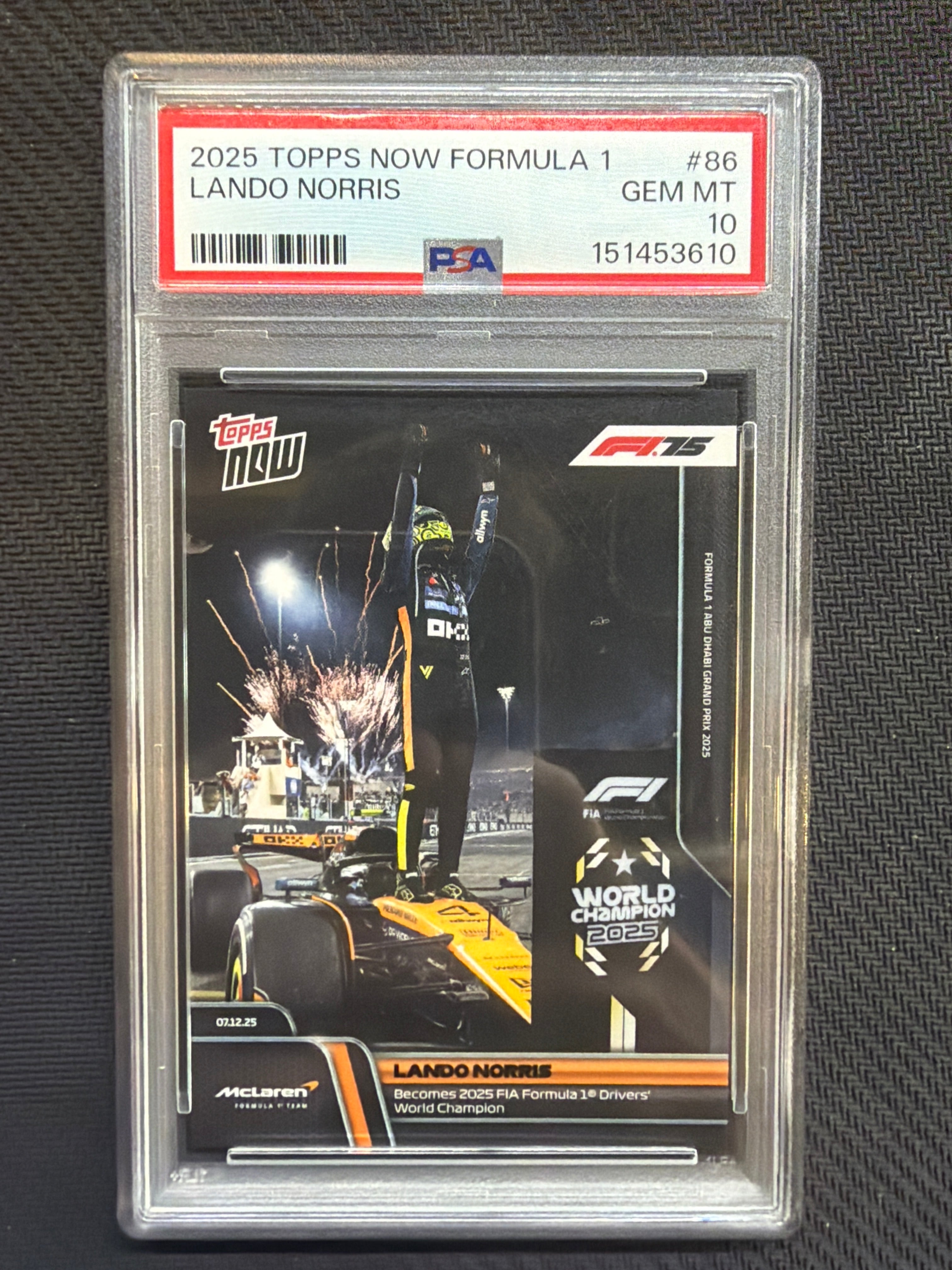 2025 Topps Now Formula 1 F1 Lando Norris #86 PSA 10 Mclaren 610