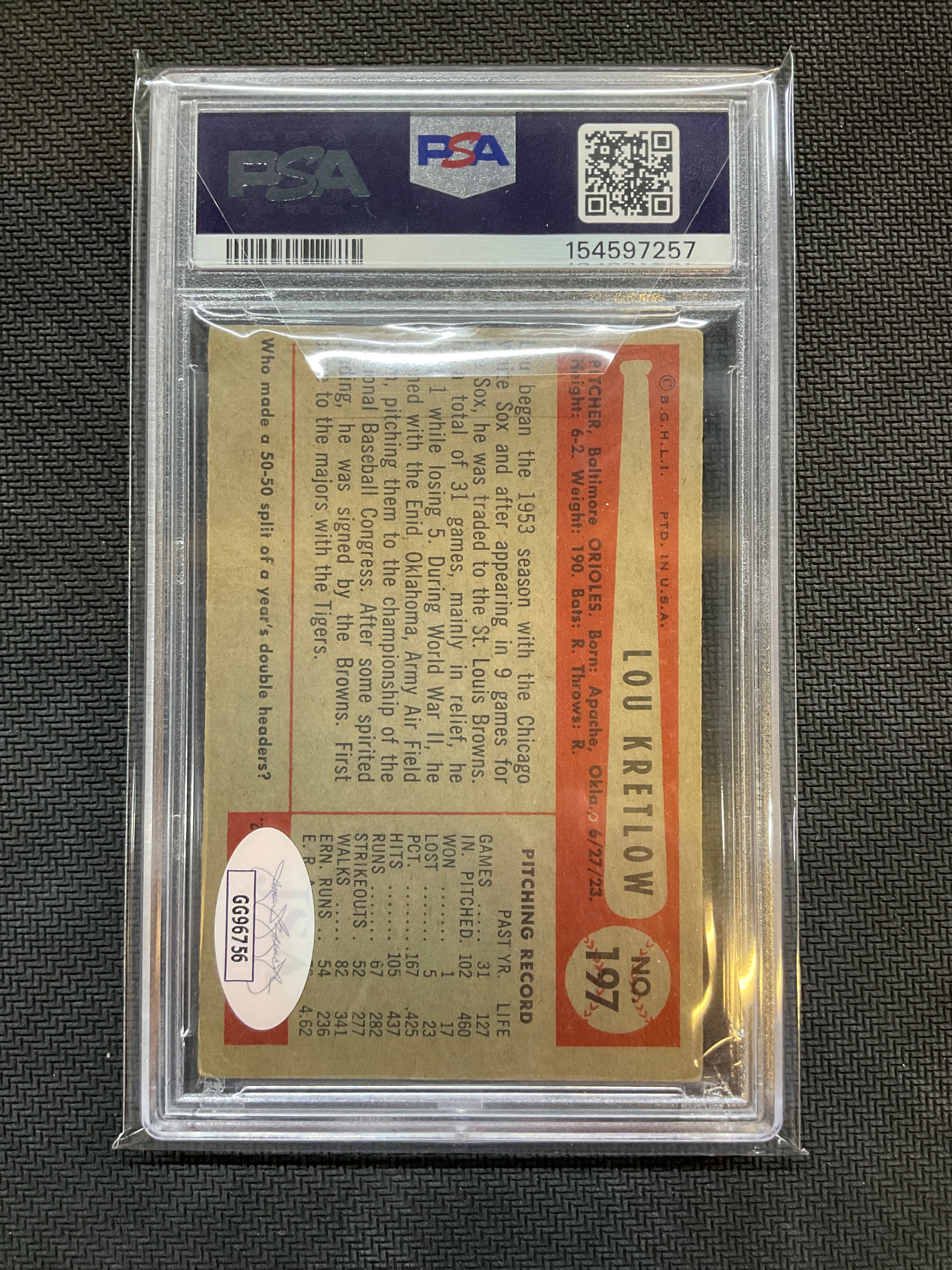 1954 Bowman Lou Kretlow #197 PSA 2 Auto 9 257