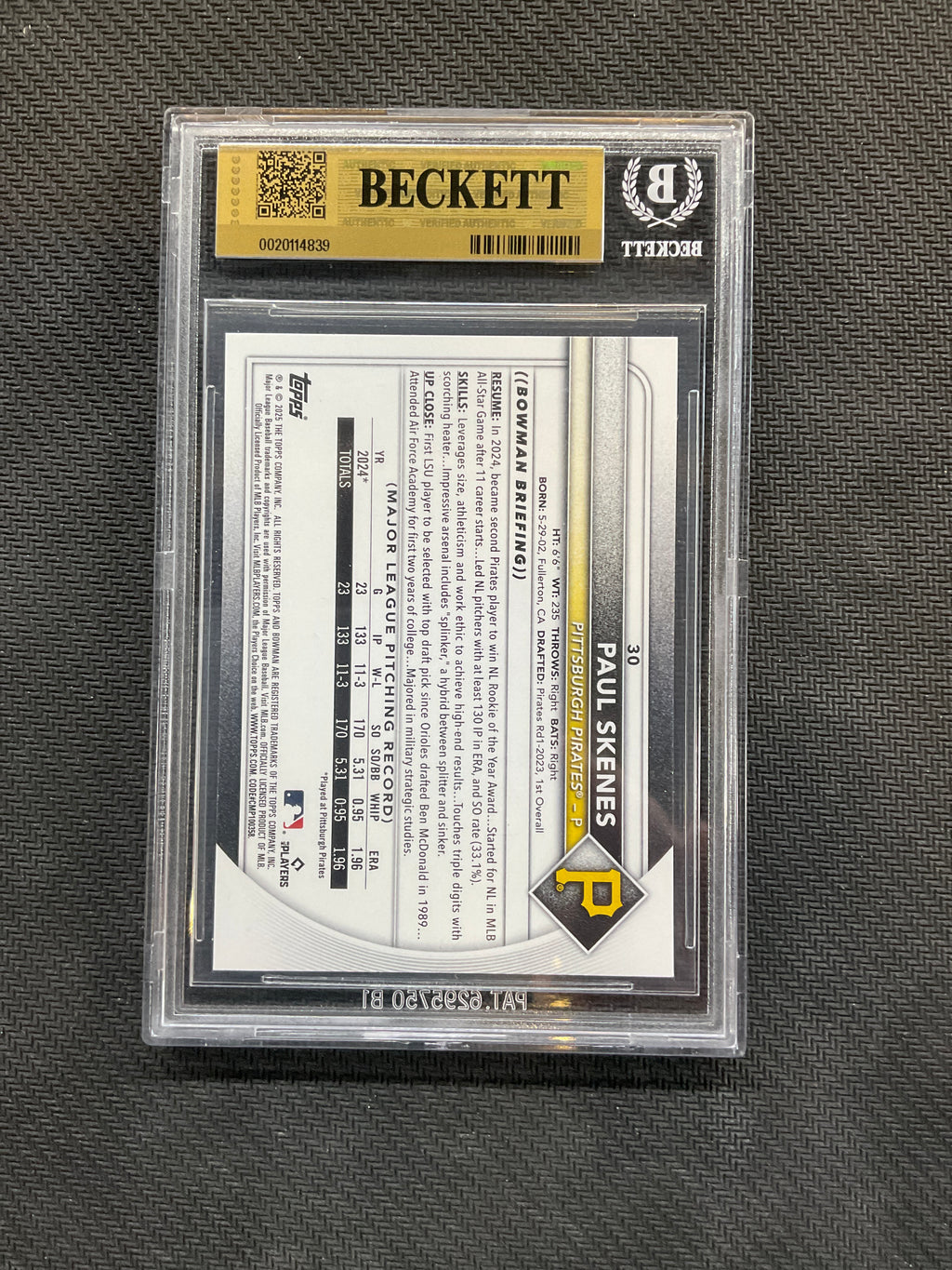 2025 Bowman #30 Paul Skenes BGS 9.5 Pirates