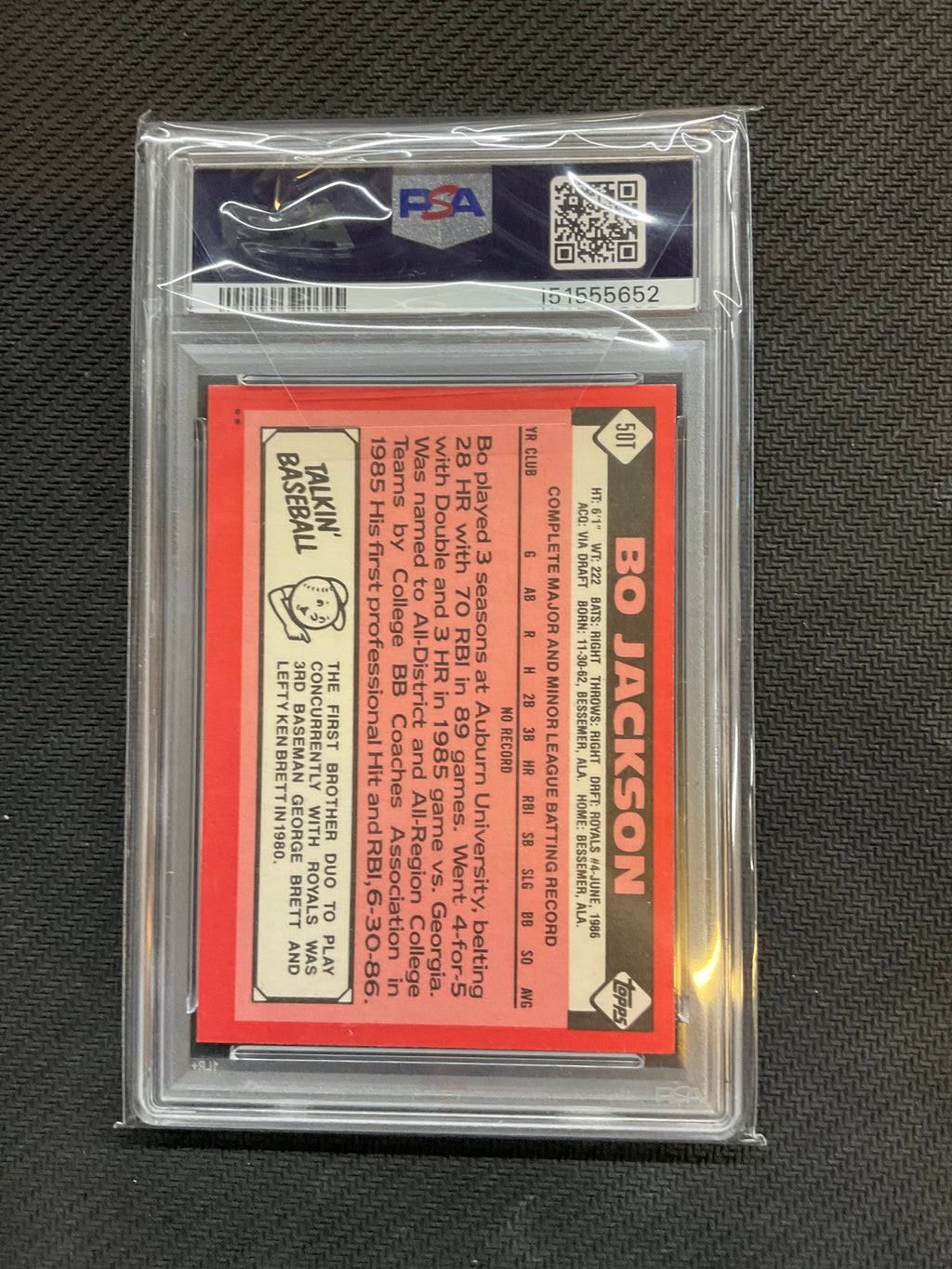1986 Topps Traded Bo Jackson Rookie #50T PSA 9 652