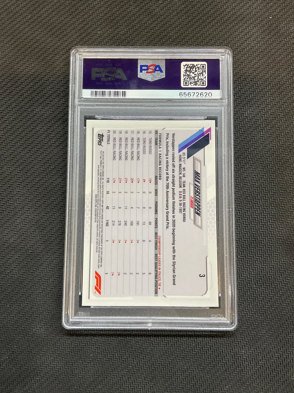 2021 Topps Chrome F1 Max Verstappen Sapphire Edition PSA 10