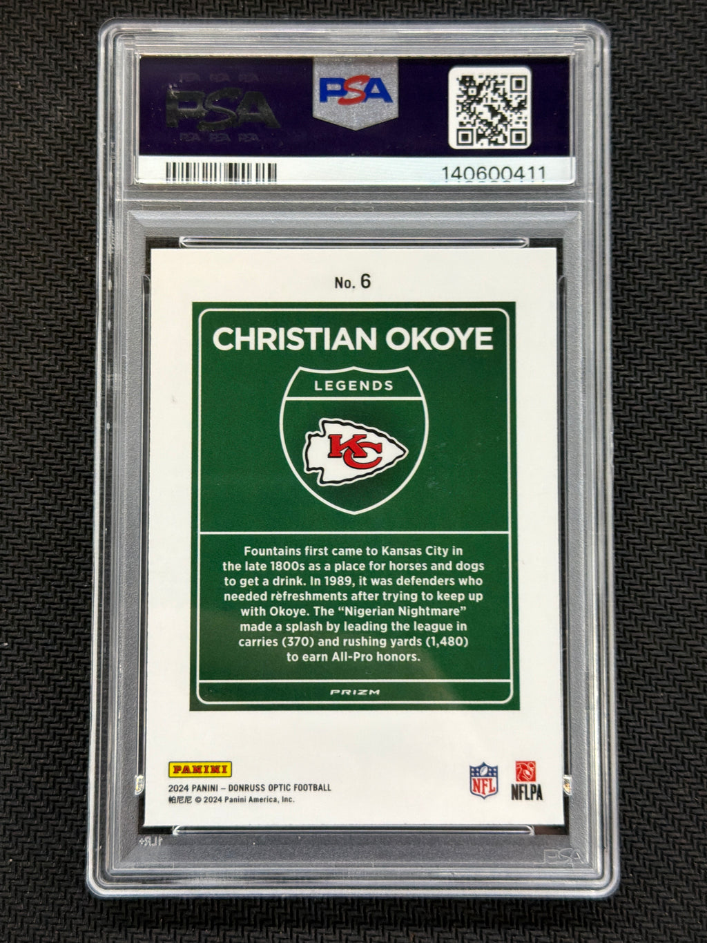 2024 Donruss Optic Christian Okoye Downtown! Legends #6 PSA 9 411