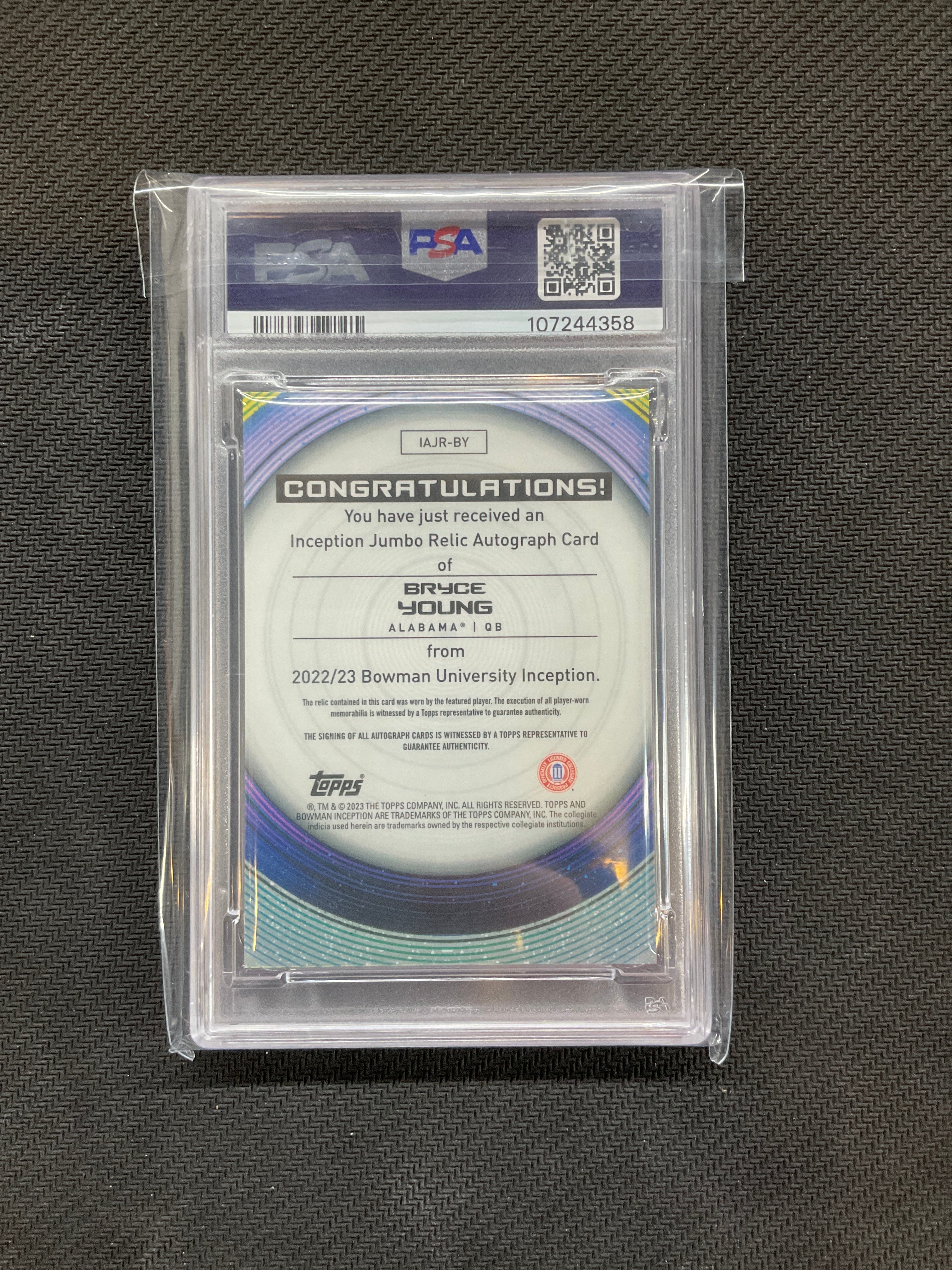 2022 Bowman U Inception Bryce Yound Auto Jumbo Relic PSA 9