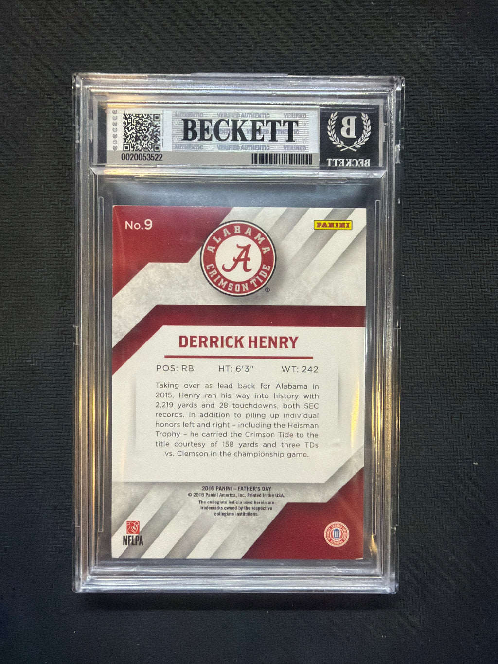 2016 Panini Father's Day Derrick Henry Elements /50 BGS 8.5 Alabama