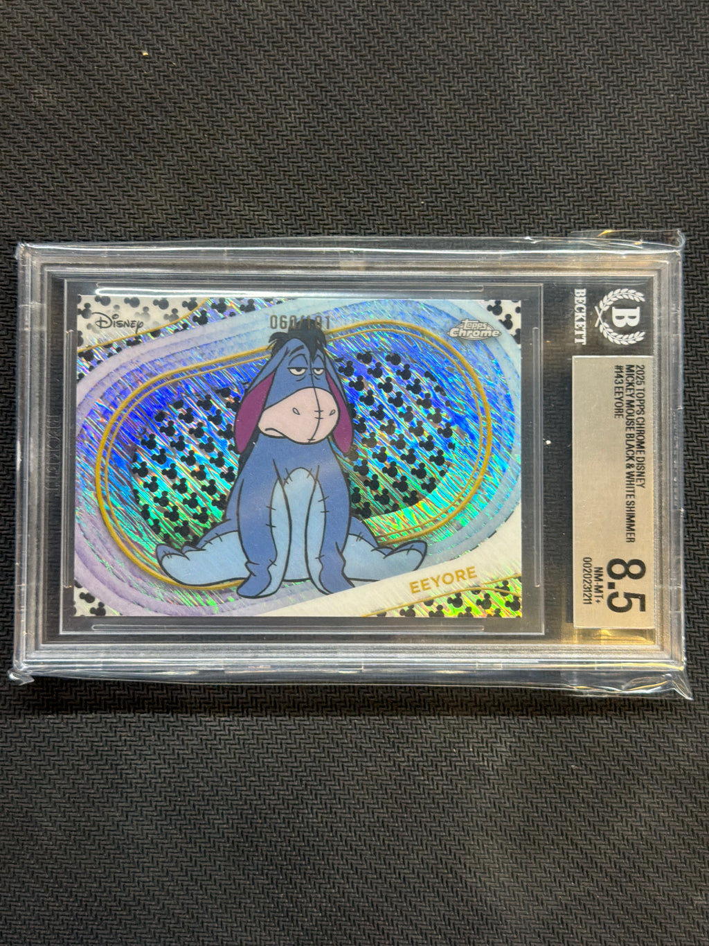 2025 Topps Chrome Disney Eeyore Mickey Mouse Black White Shimmer BGS 8.5