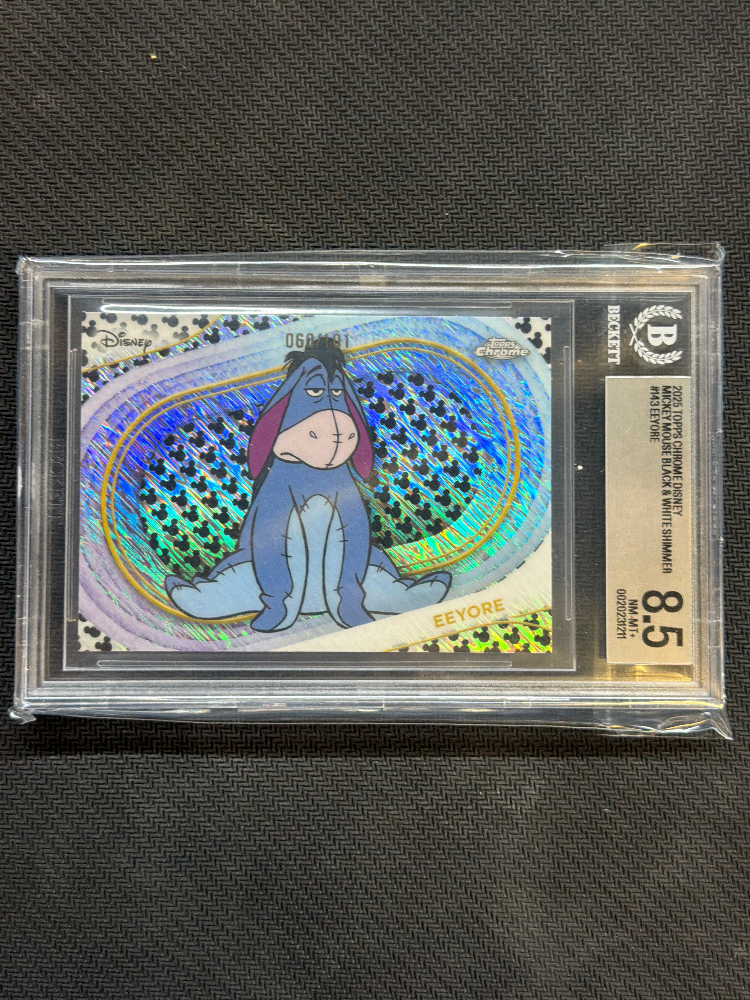 2025 Topps Chrome Disney Eeyore Mickey Mouse Black White Shimmer BGS 8.5