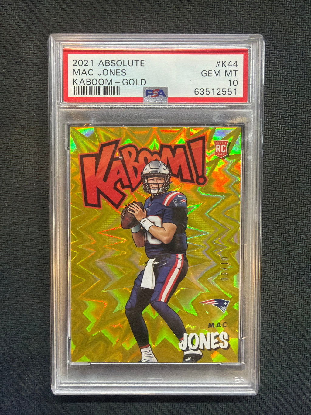 2021 Absolute Mac Jones Kaboom Gold /10 PSA 10