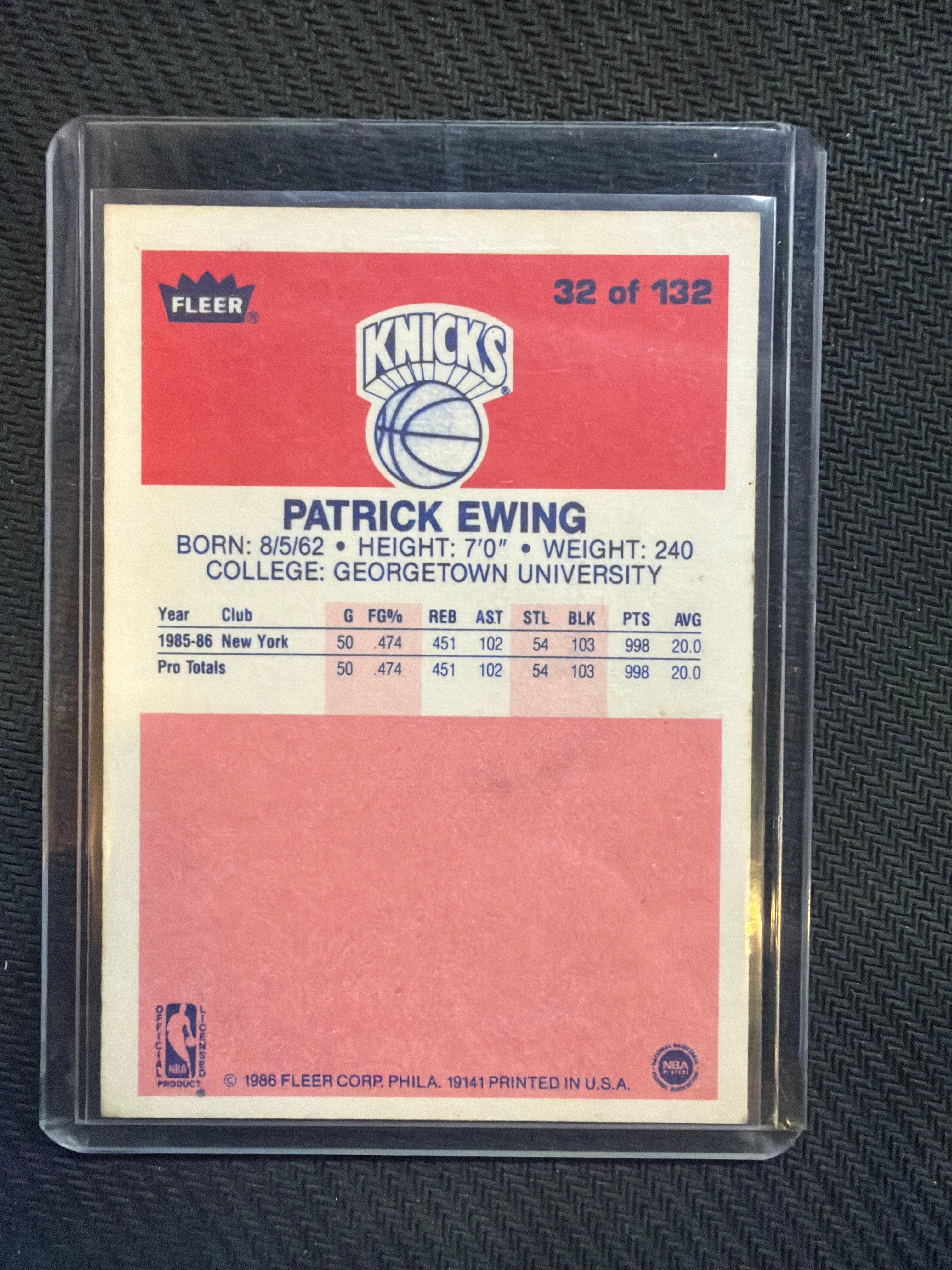 1986 Fleer Patrick Ewing #32 Rookie Knicks
