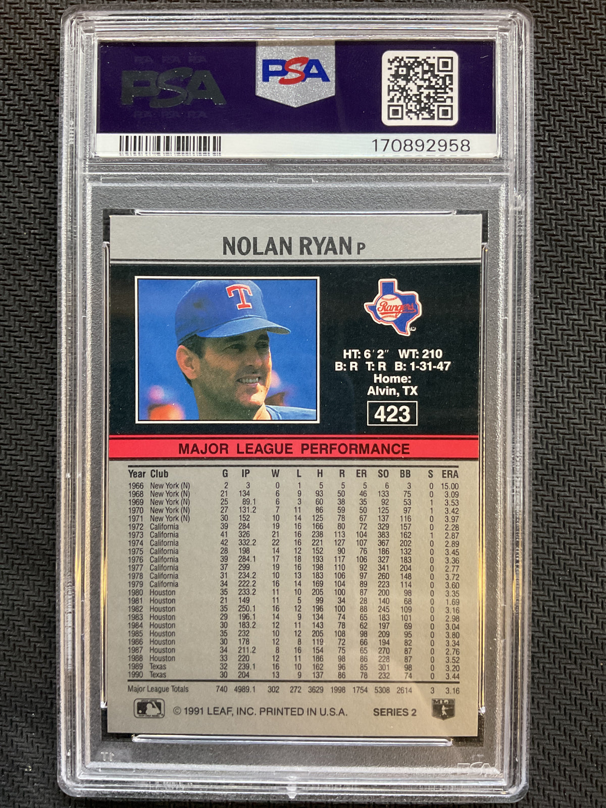 1991 Leaf #423 Nolan Ryan PSA 9