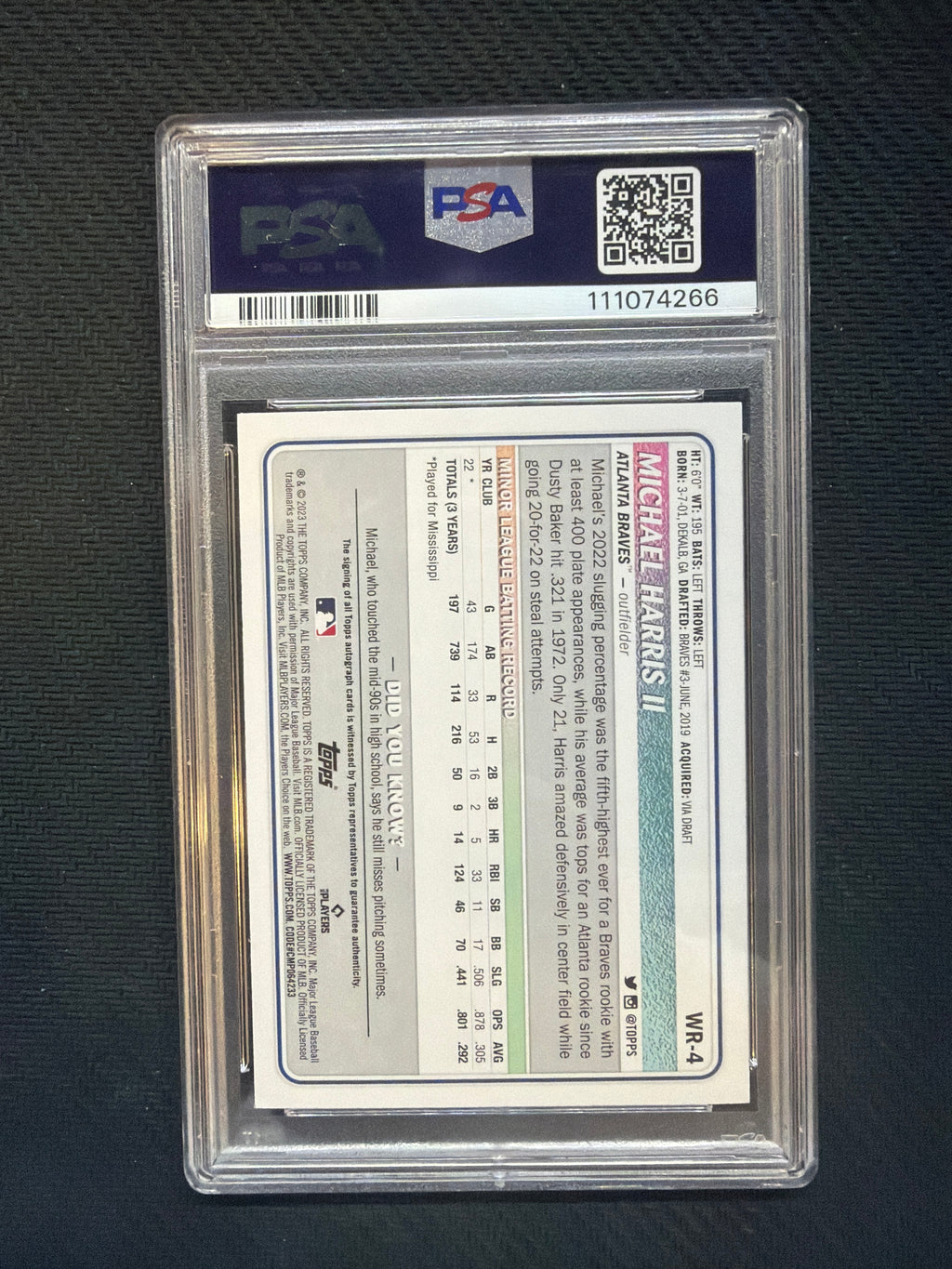 2023 Topps Big League Michael Harris Auto Gold Foil /50 PSA 8 Auto 10 Braves