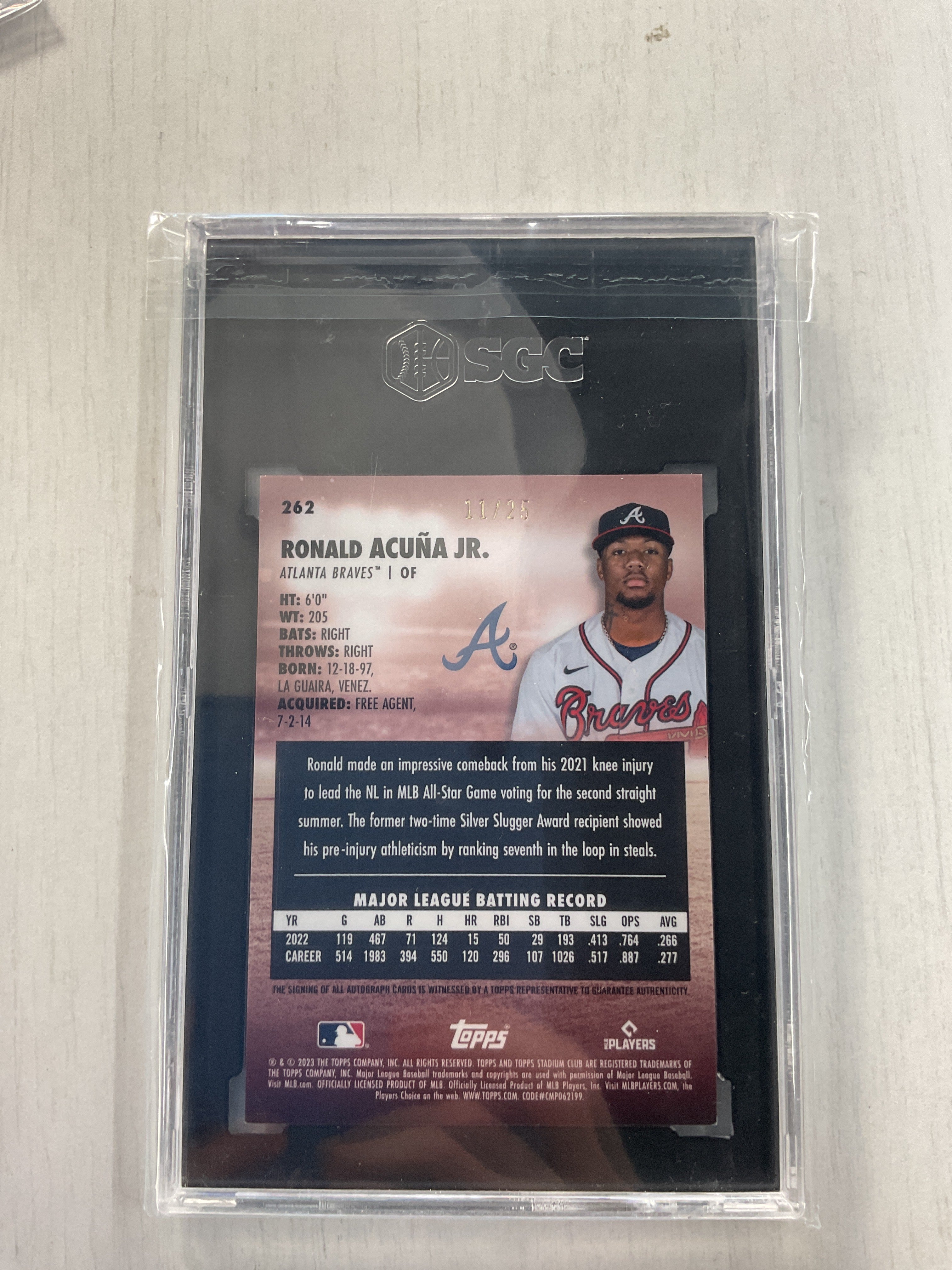2023 Topps Stadium Club Ronald Acuna Jr. Chrome /25 SGC 9.5 10 Auto