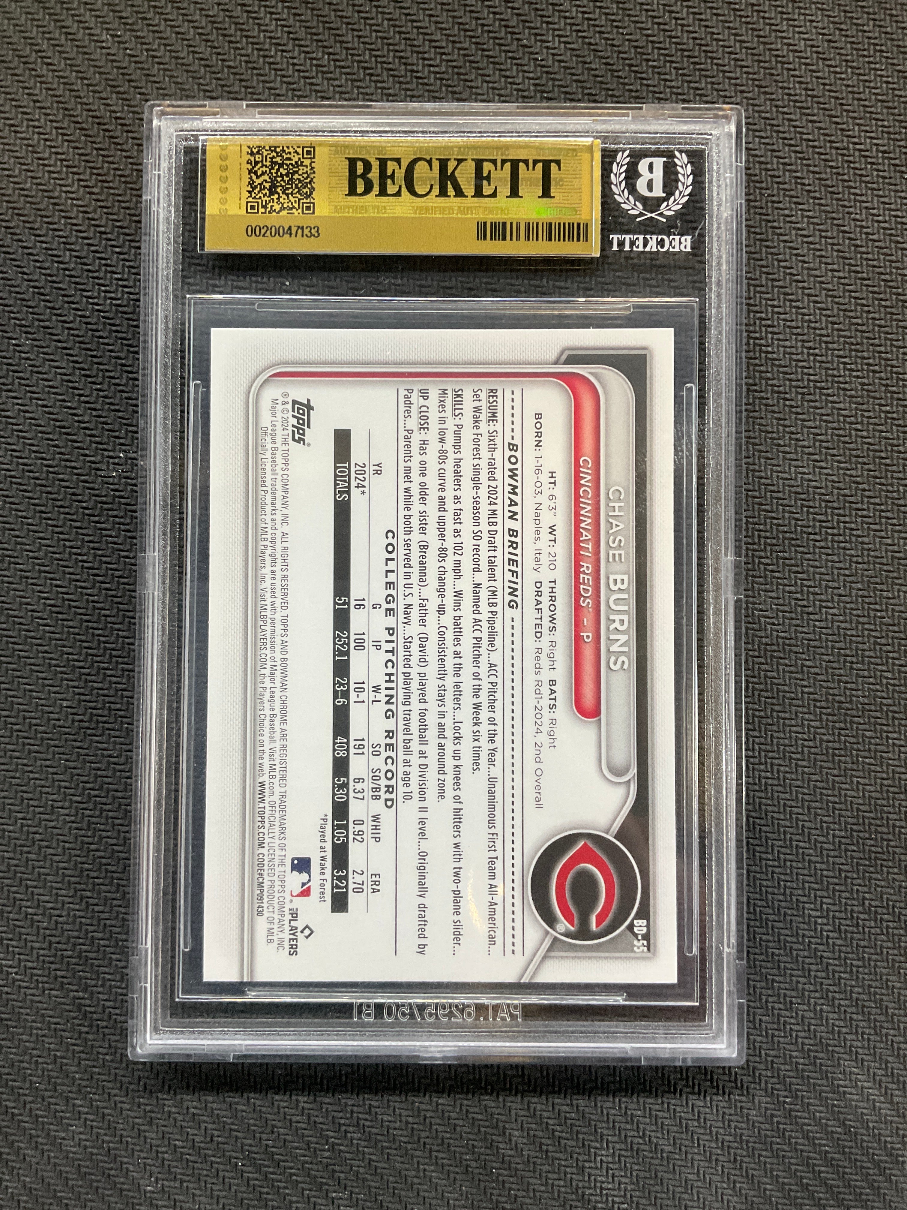 2024 Bowman Draft Chase Burns Rookie 1st BGS 9.5 Reds